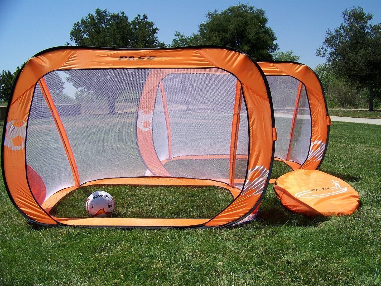 2x Pop Up Soccer Goals Football Net Kids Portable Mini Foldable Pop-Up Orange