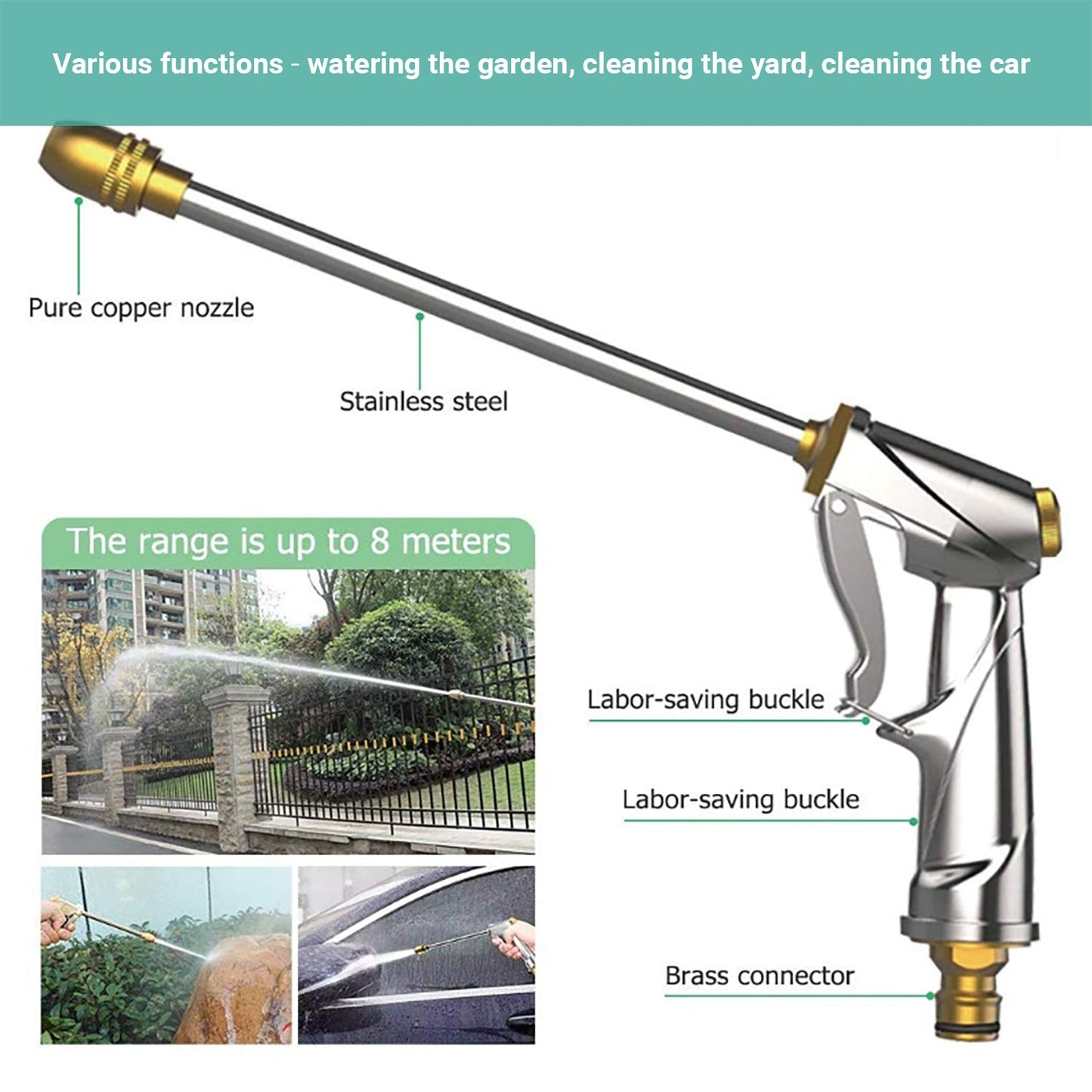 Kartech High Pressure Hose Car Water Foam Cleaner Garden Spray Gun Expandable