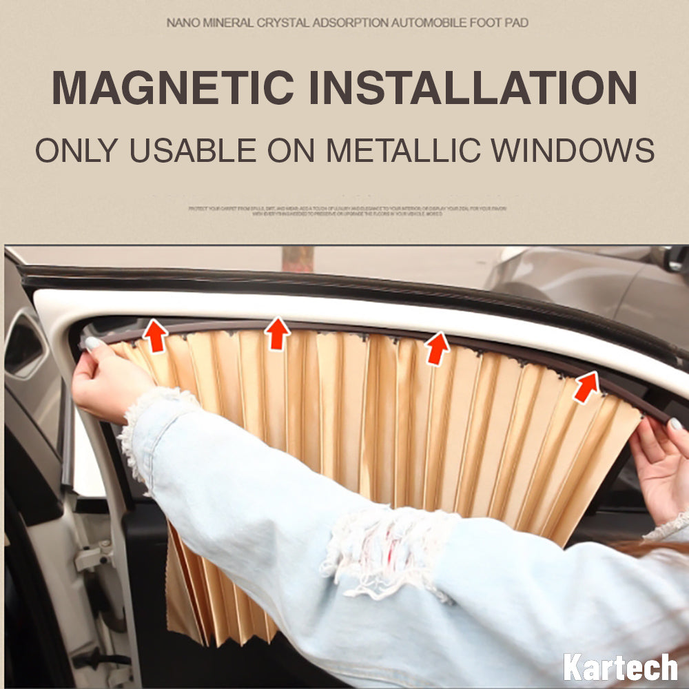 2x Kartech Car Window Curtains Retractable Sun Shades UV Protection Black Rear