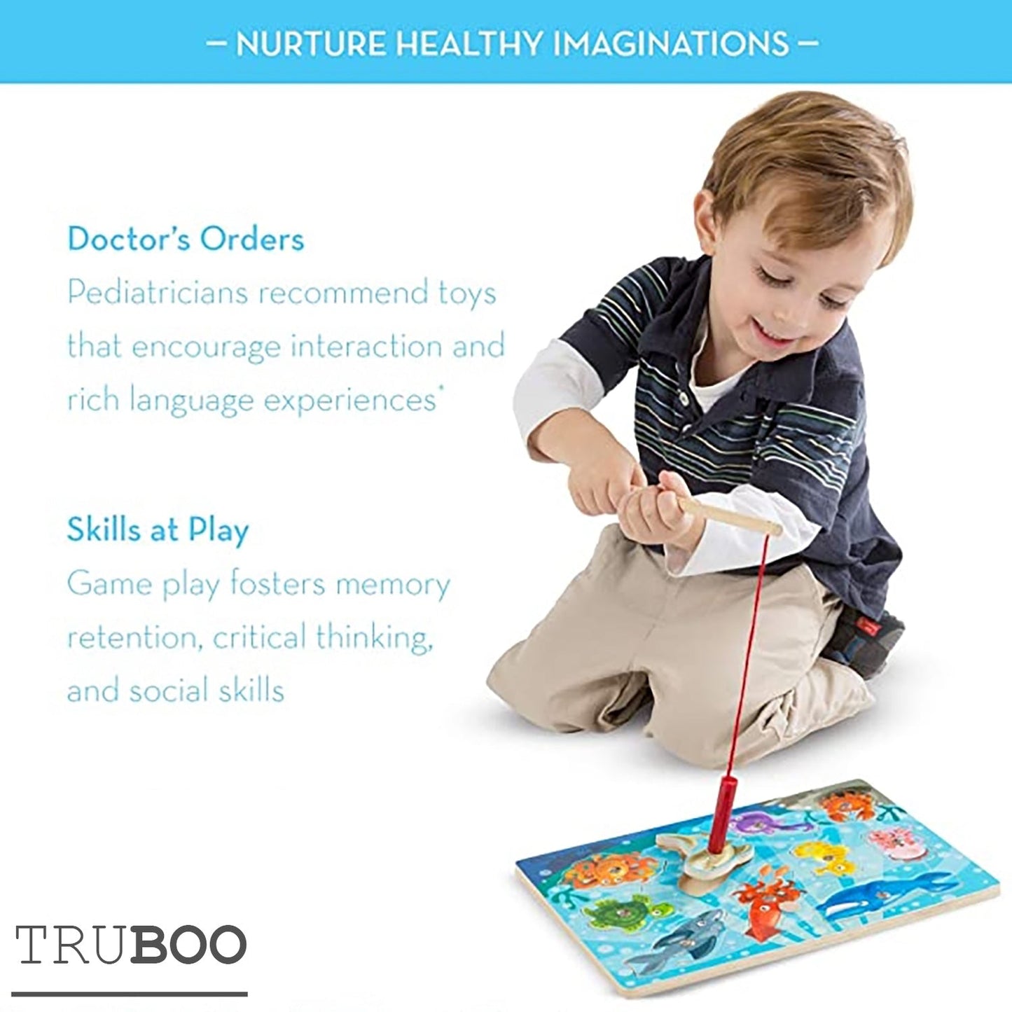 Truboo Kids Magnetic Fishing Toy Children Wooden Puzzle Game Set Toddlers 2 3 4