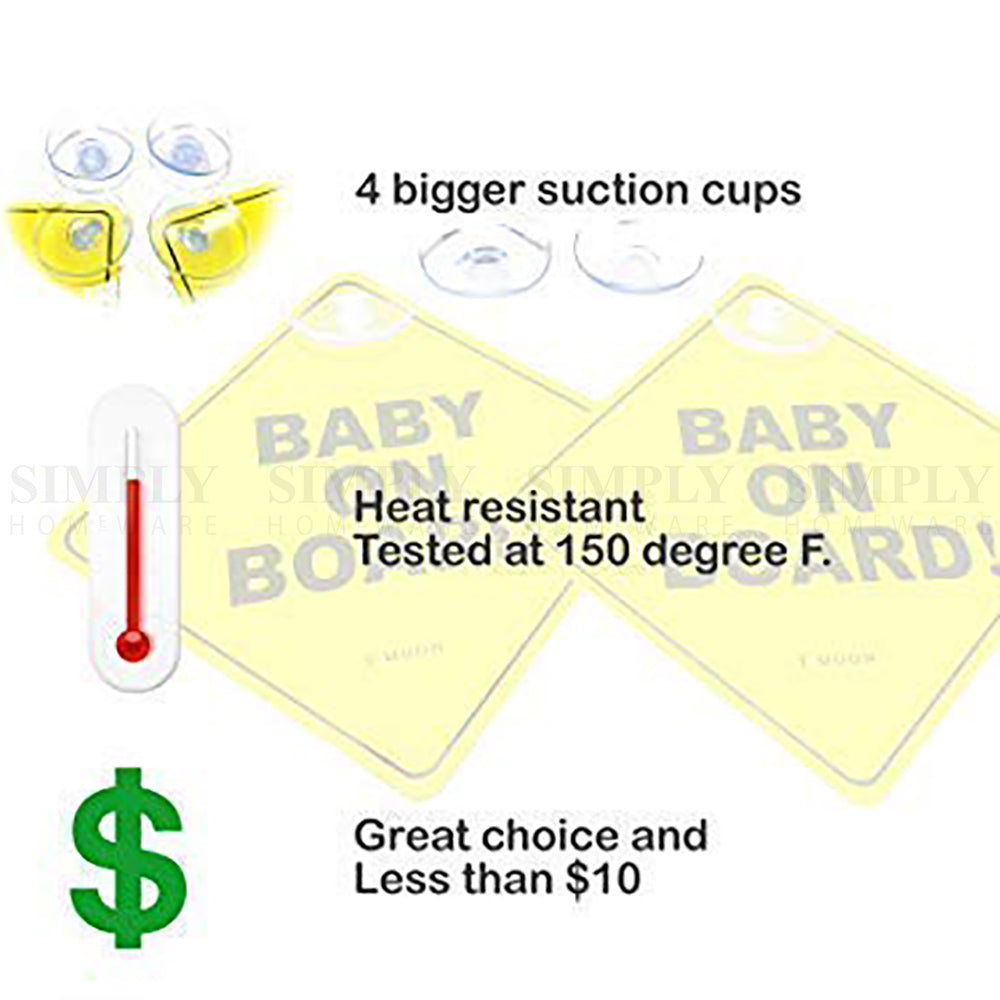 2x Baby on Board Car Sign Suction Cup Decal Yellow Kids Family Safety In Sticker - Simply Homeware