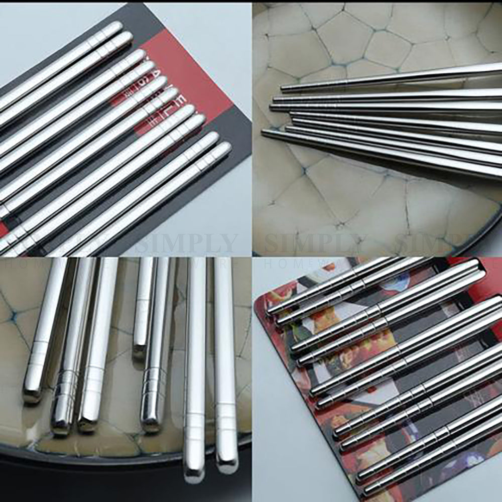 Stainless Steel Chopsticks 304 Set Bulk Silver Metal Korean Asian Japanese Gift - Simply Homeware