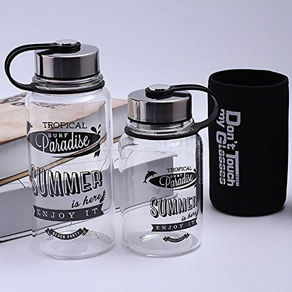 Glass Water Bottle 1L 1000ml BPA Free Sports Tea Crystal Juice Drinking Bottles - Simply Homeware