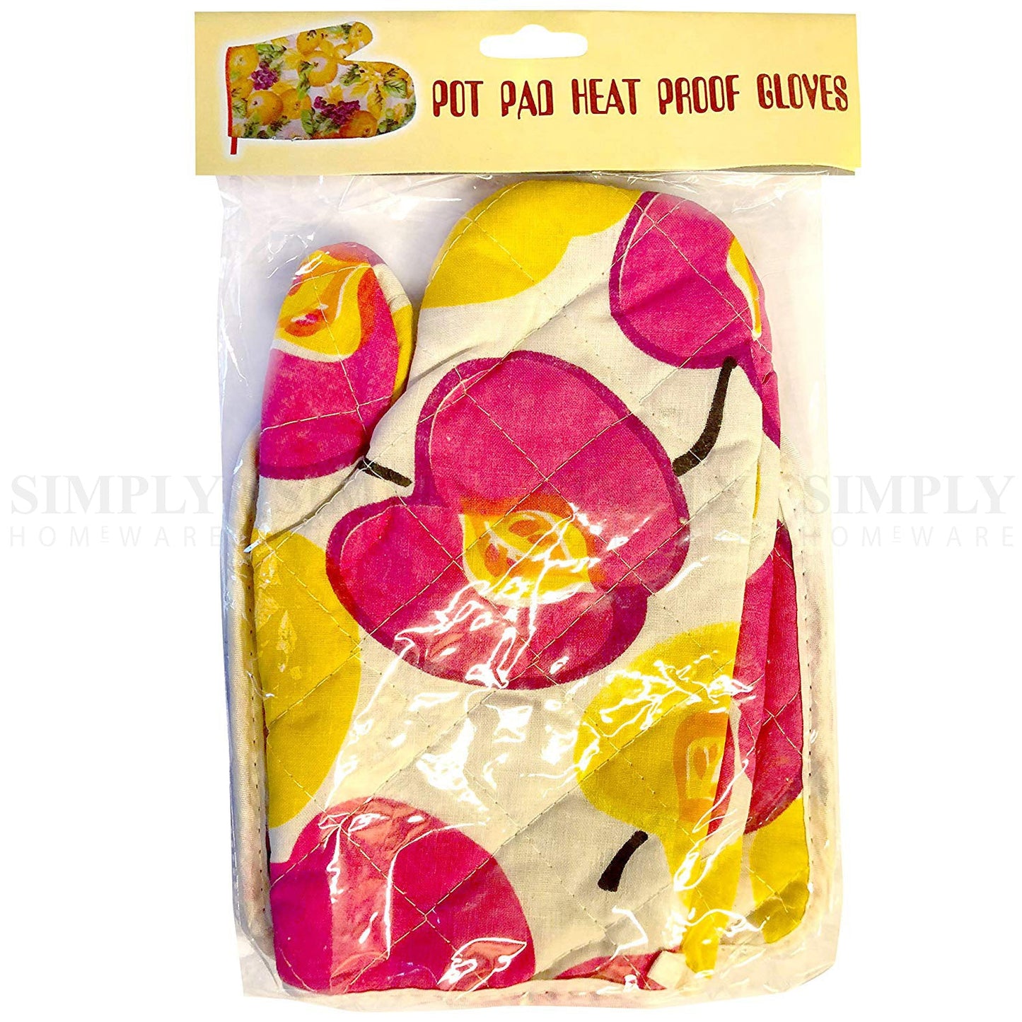 Oven Mitts Gloves Pot Holder Set Heat Proof Resistant BBQ Cooking Double Cotton - Simply Homeware