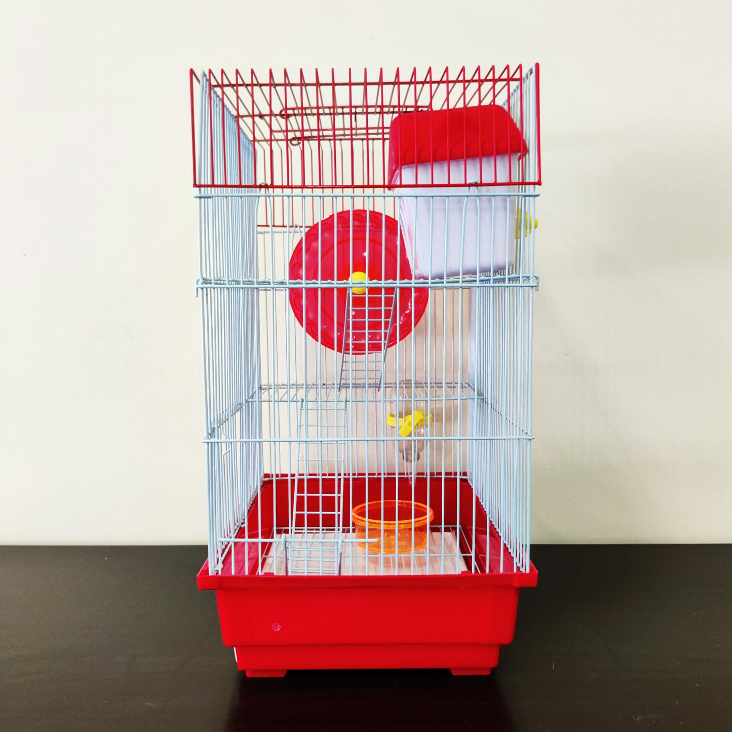 Mouse Hamster Cage Metal Frame Square Roof Red Coloured Toys 30cm x 23cm x 41cm