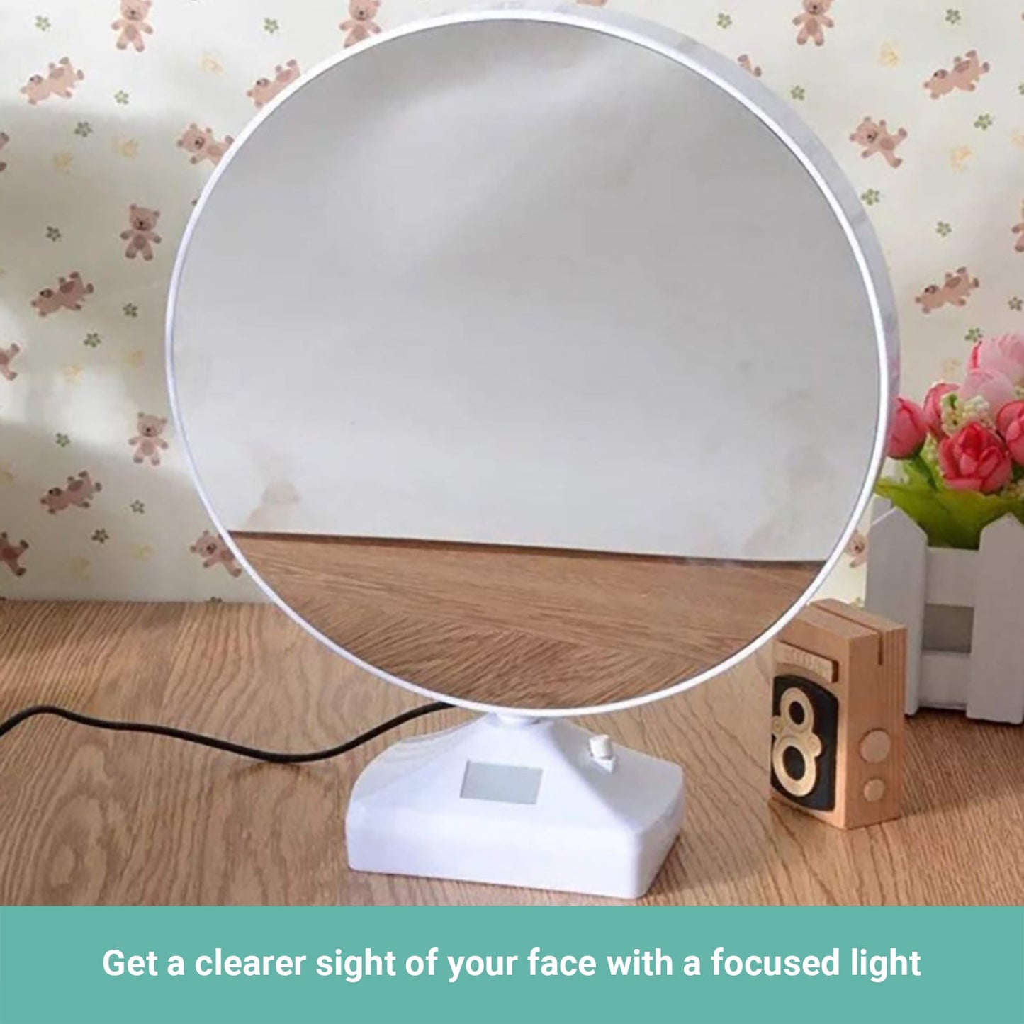 Lecluse LED Photo Frame Magic Mirror Round Makeup Light Home Decor Portable