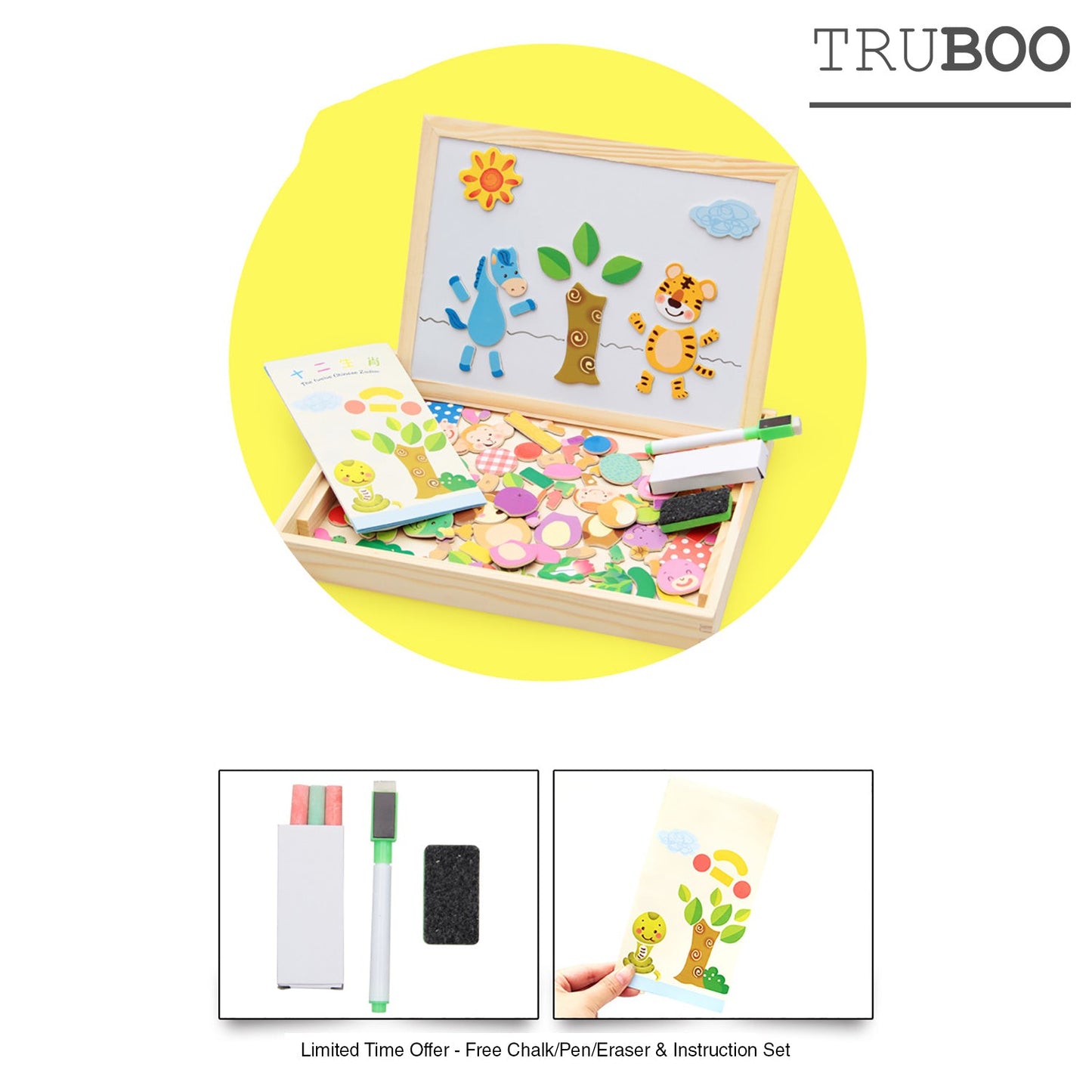 Truboo Kids Magnetic Drawing Board Toy Educational Doodle Pad Puzzle Children