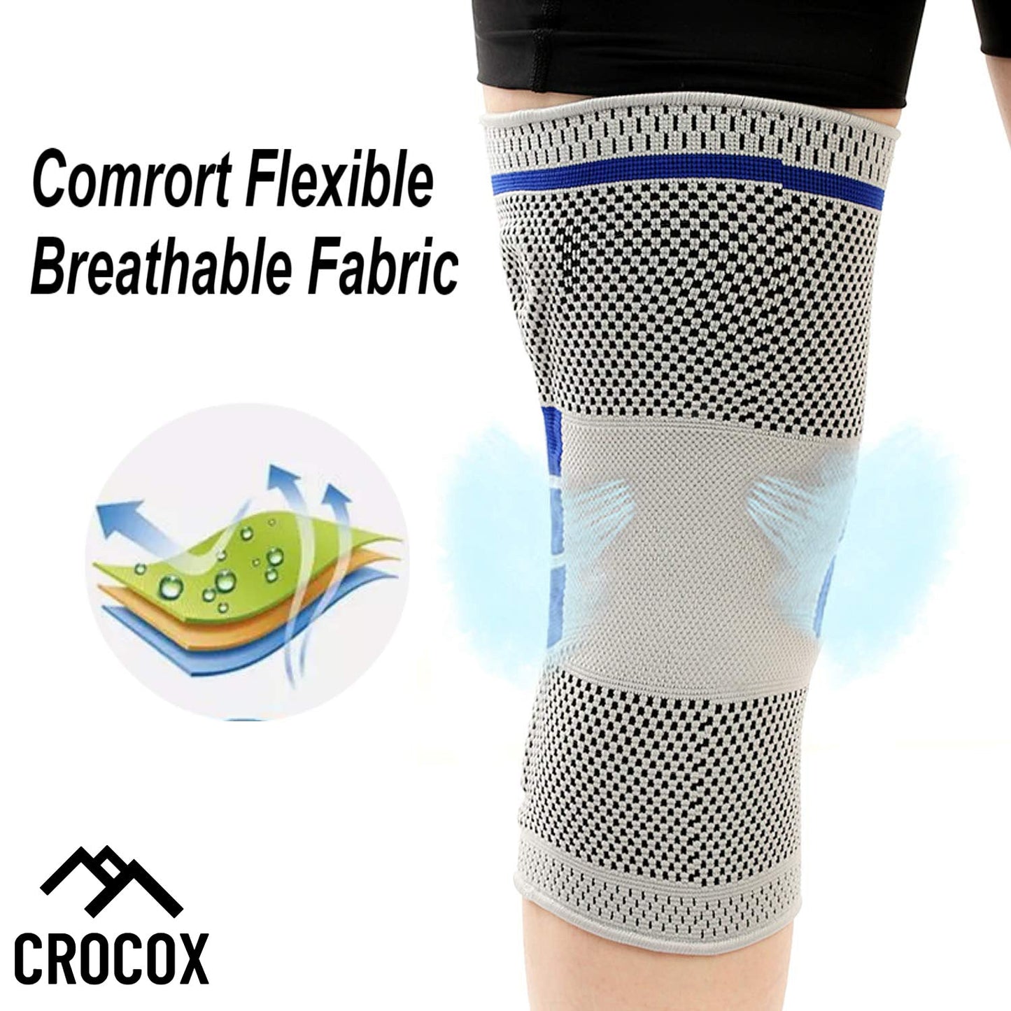 Crocox Knee Braces Support Strap Compression Sleeve Silicone Pad M L XL Adult