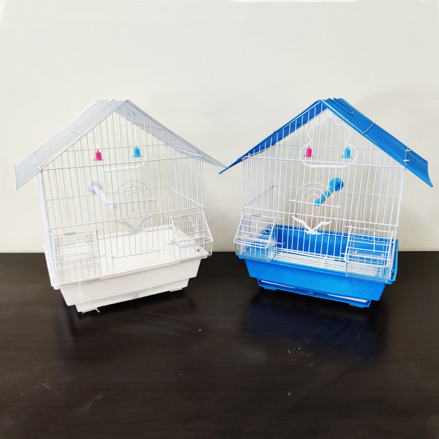 Bird Cage Small Medium Metal Frame Angled Roof Blue 29.5cm x 22.3cm x 38.5cm