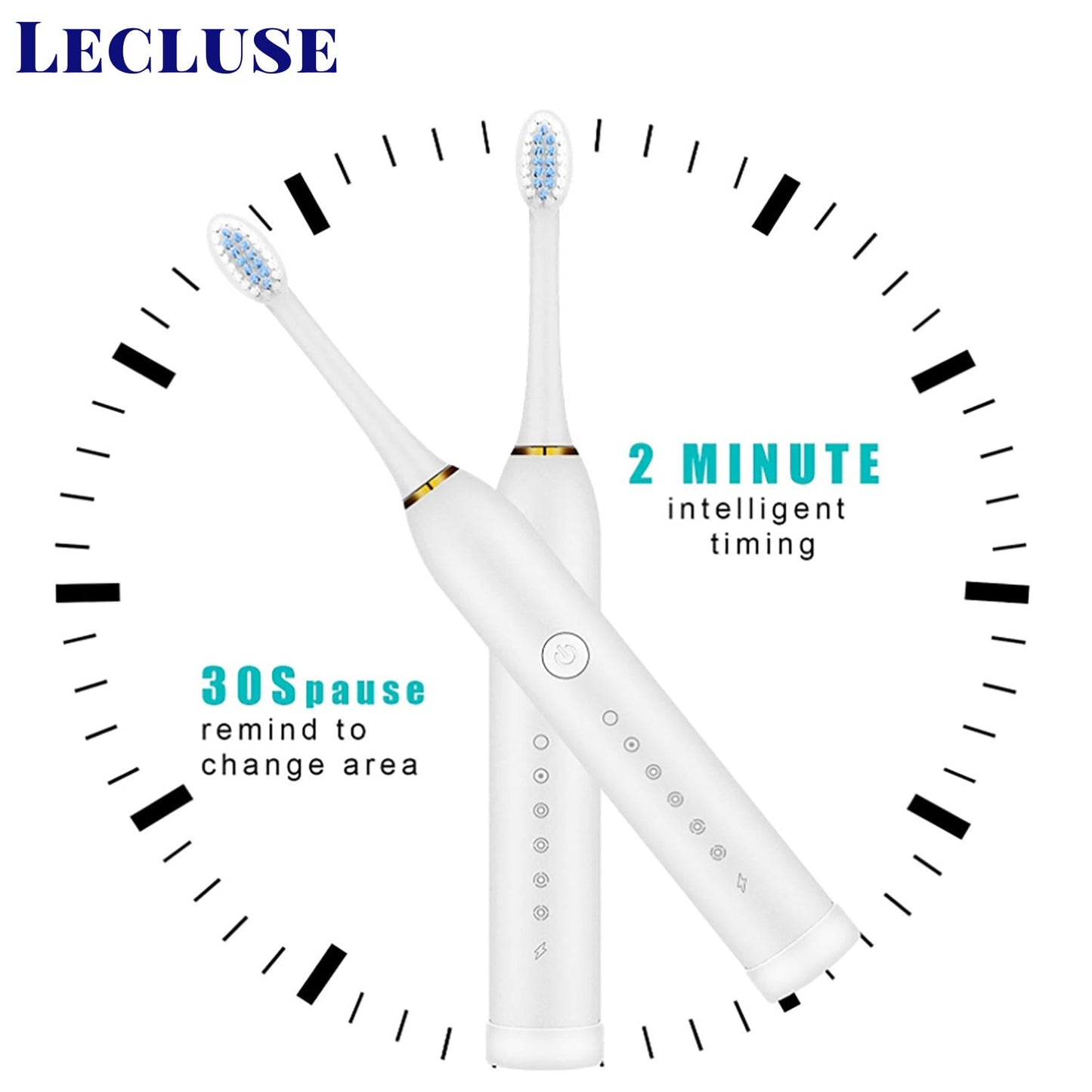 Lecluse Sonic Electric Toothbrush USB Rechargeable Ultra Whitening Adults Kids
