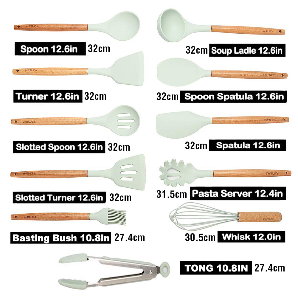 Set of 12 Silicone Utensils Set Wooden Cooking Kitchen Baking Cookware BPA Free