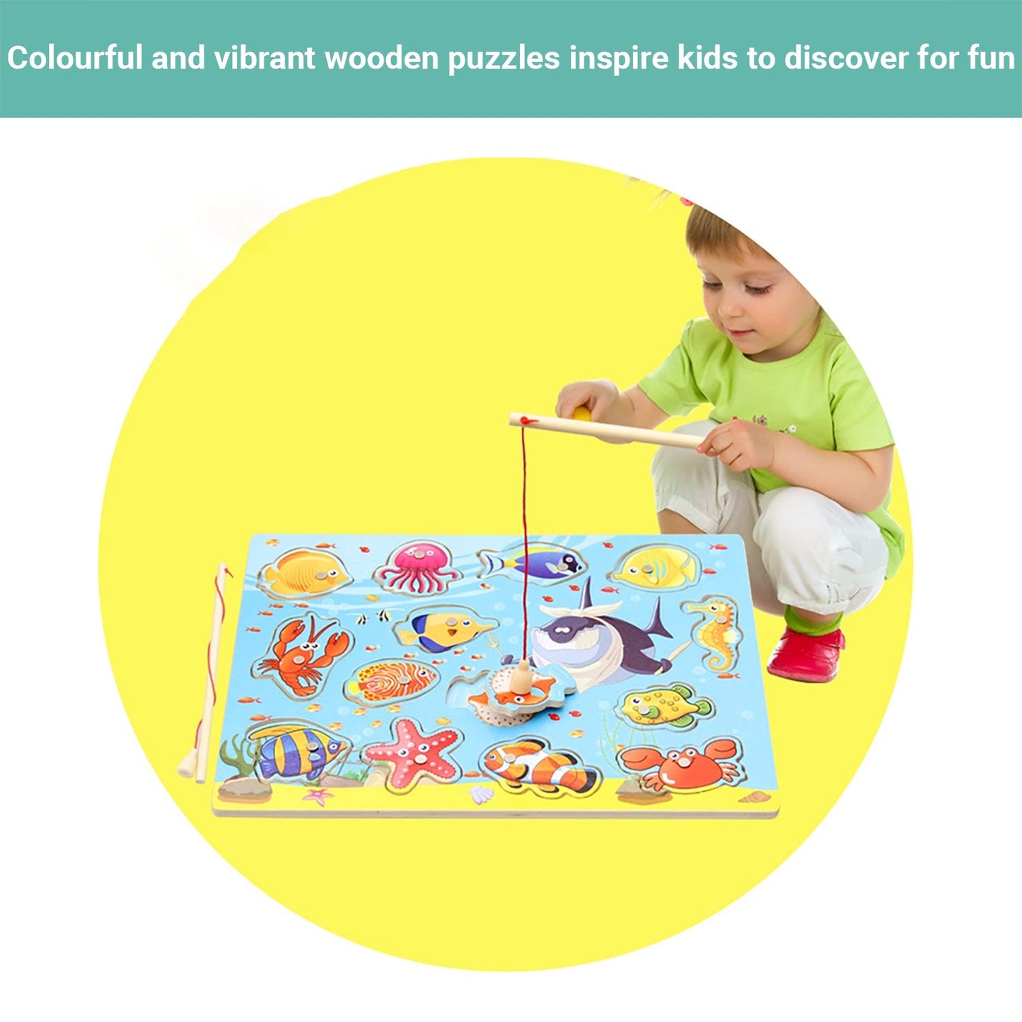 Truboo Kids Magnetic Fishing Toy Children Wooden Puzzle Game Set Toddlers 2 3 4