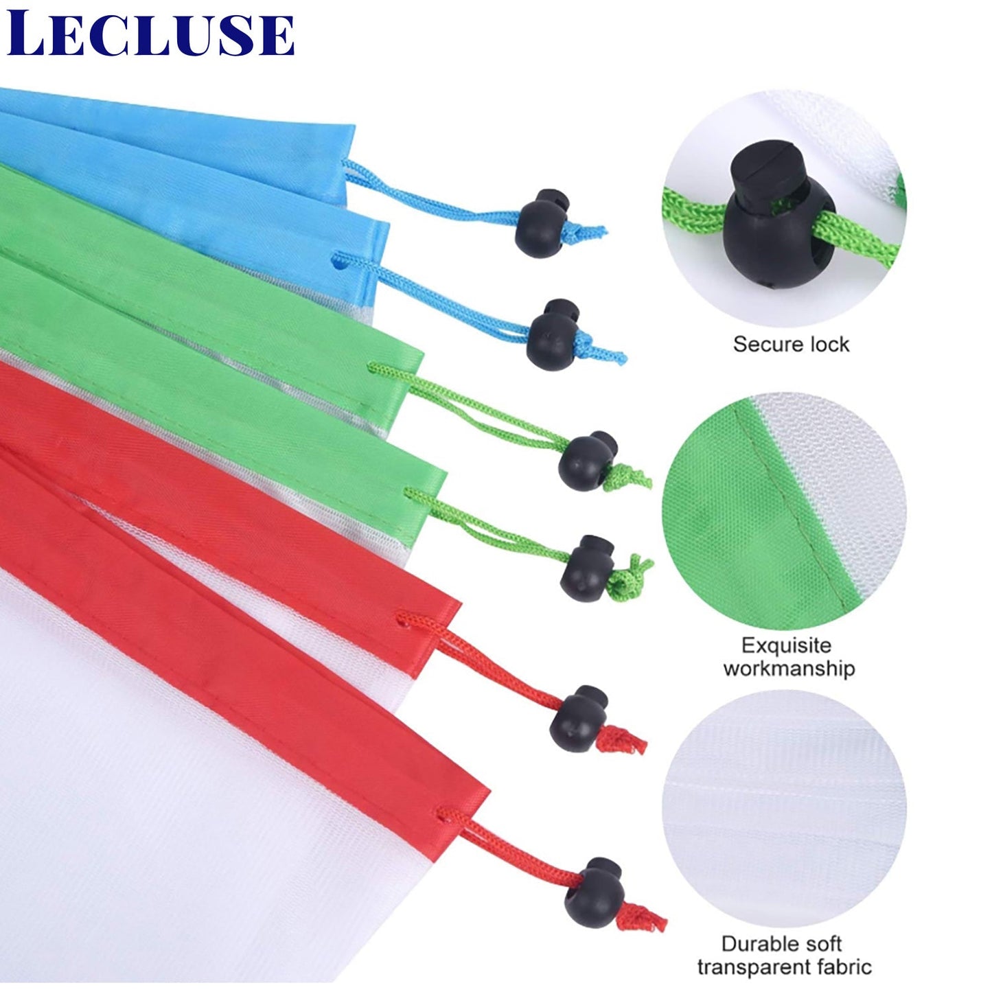 Lecluse 12Pcs Reusable Mesh Bags Produce Vegetable Fruit Toy Storage Pouch