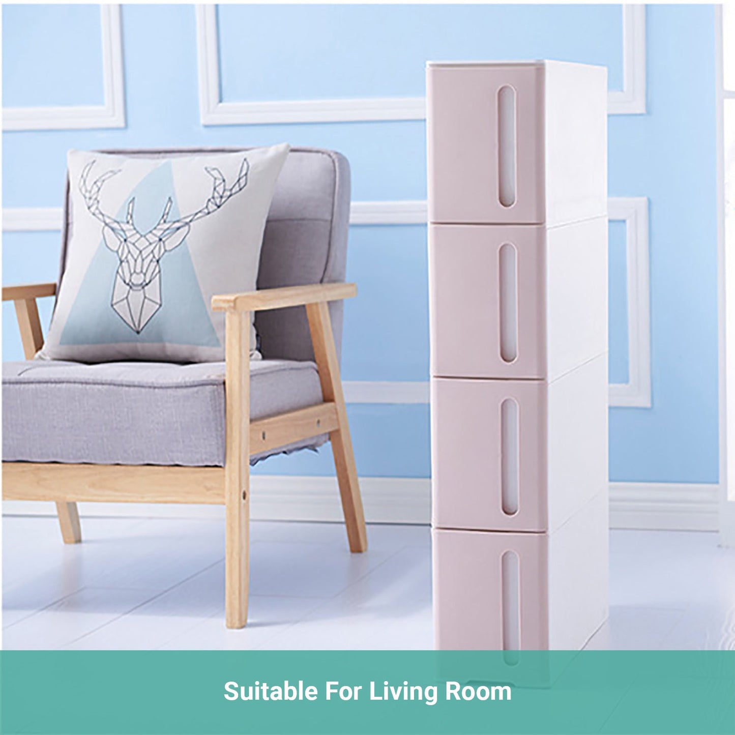 Lecluse Rolling Storage Drawer Cabinet Slim Plastic Cart On Wheel 4-Tier