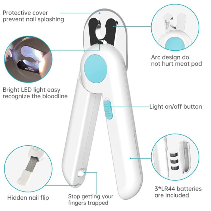 Pipers Cat Dog Nail Clippers Trimmer Pet LED Light File Razor Sharp Blade Cover