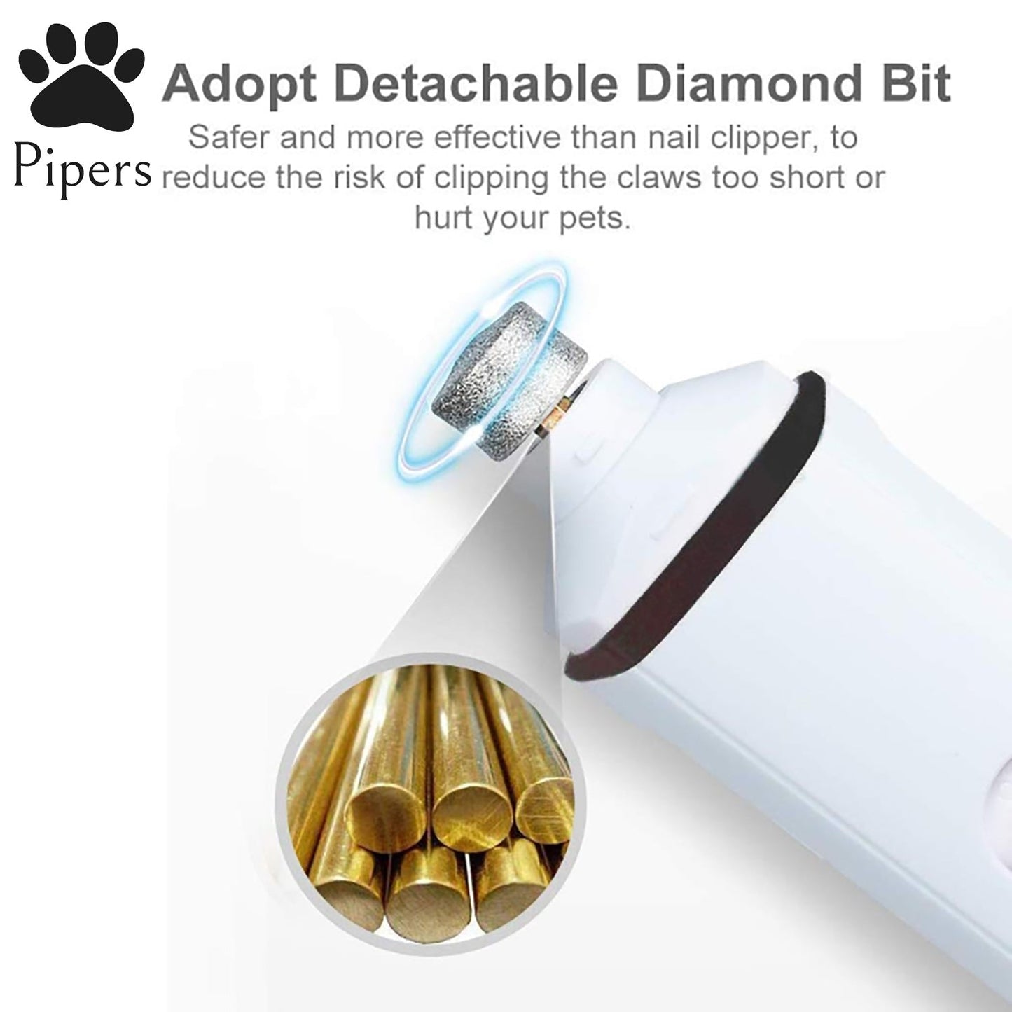 Pipers Pet Electric Nail Grinder Dog Cat Tool Claw Toe Grooming Trimmer Clipper