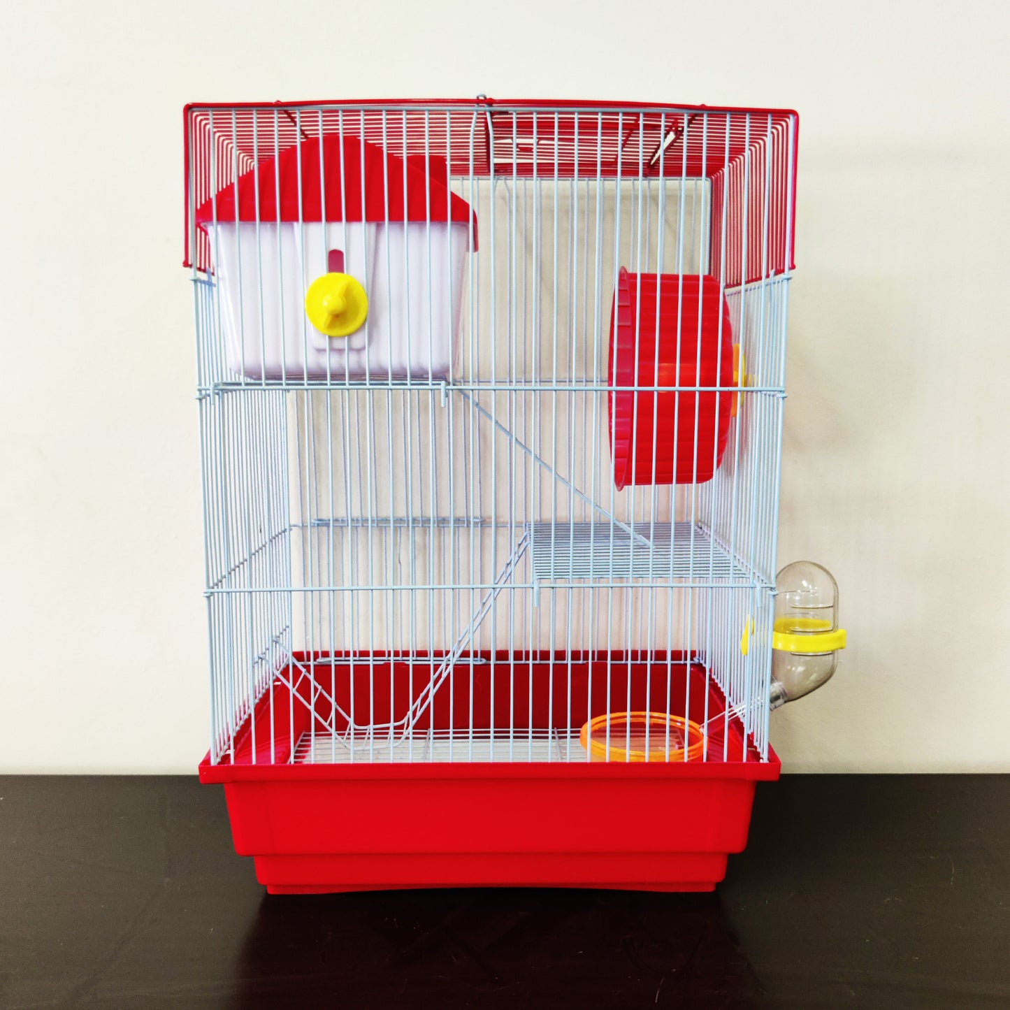 Mouse Hamster Cage Metal Frame Square Roof Red Coloured Toys 30cm x 23cm x 41cm