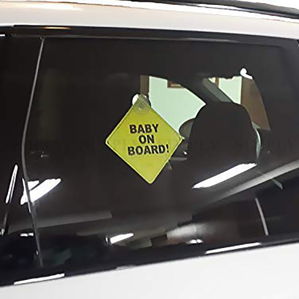 2x Baby on Board Car Sign Suction Cup Decal Yellow Kids Family Safety In Sticker - Simply Homeware