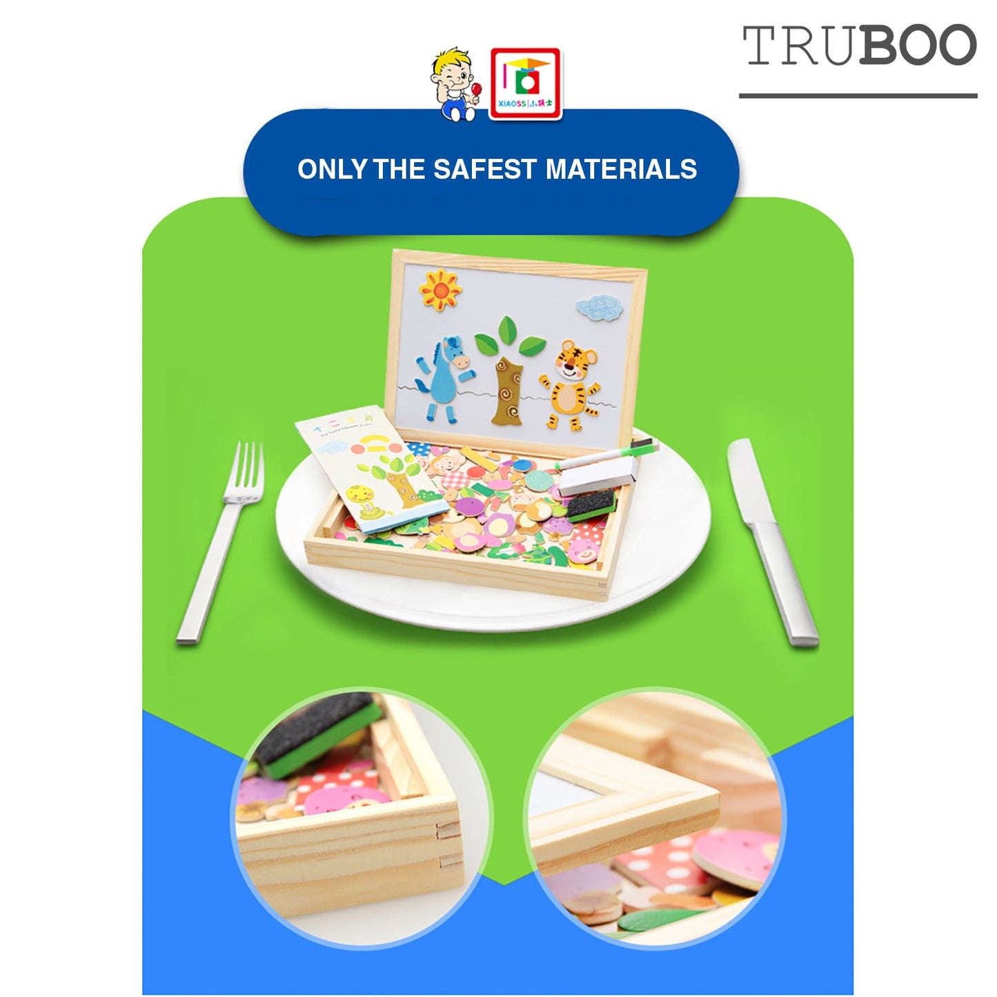 Truboo Kids Magnetic Drawing Board Toy Educational Doodle Pad Puzzle Children