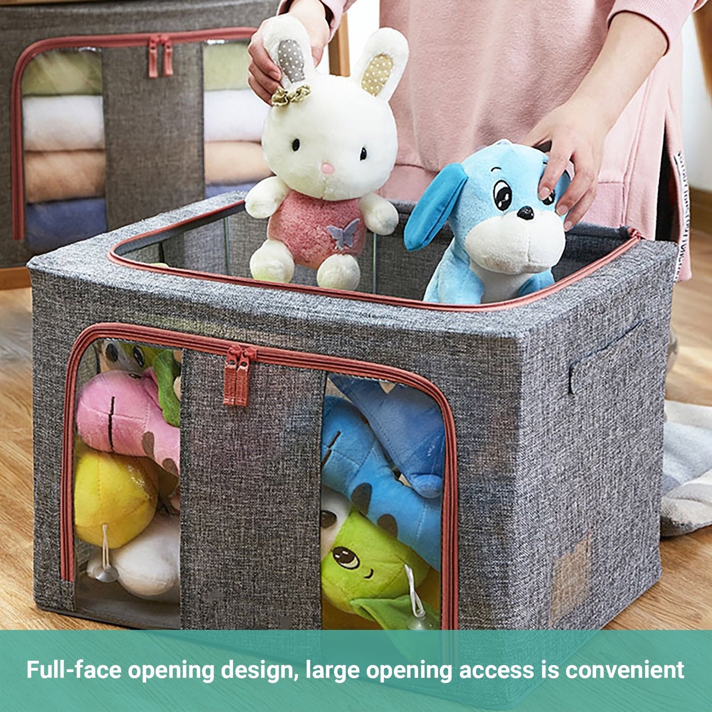 Lecluse Foldable Storage Bag Cloth Quilt Blanket Toy Organizer Zipper Box Oxfor