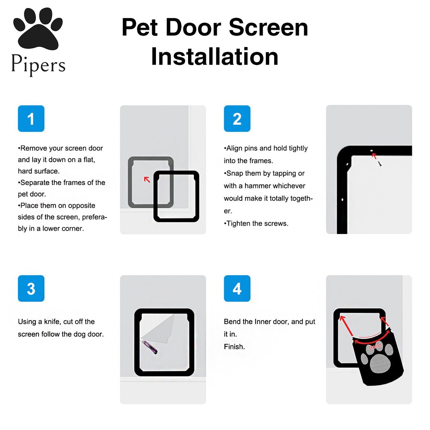 Pipers Pet Screen Door Dog Cat Puppy Flap Automatic Lock Security Large Window