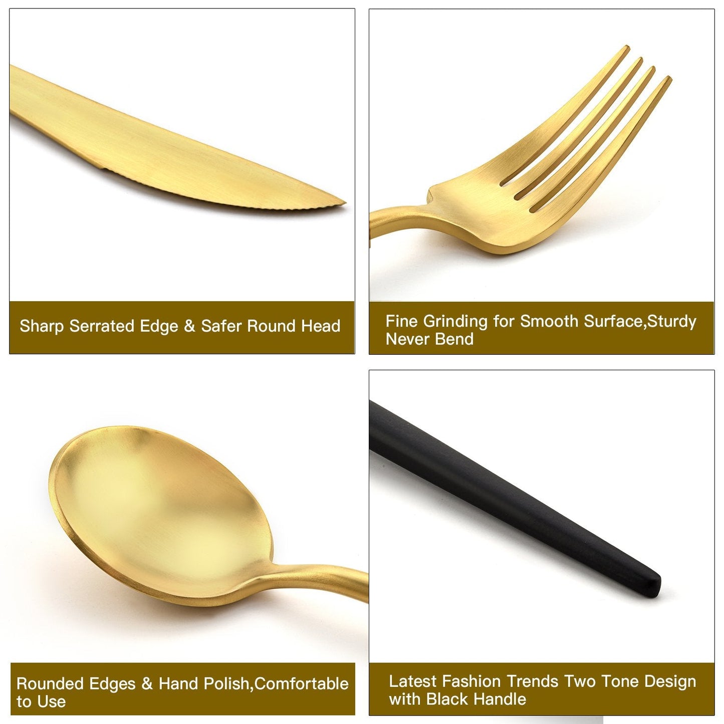 Lecluse Cutlery Set Stainless Steel Flatware Spoon Fork Knife Black Gold Silver