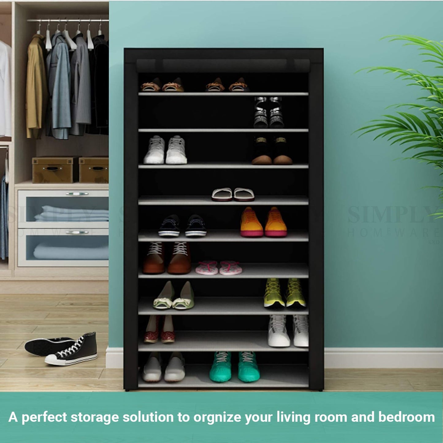 Lecluse 9 Tier Shoe Rack Portable Storage Organizer Nonwoven Wardrobe 27 Pairs