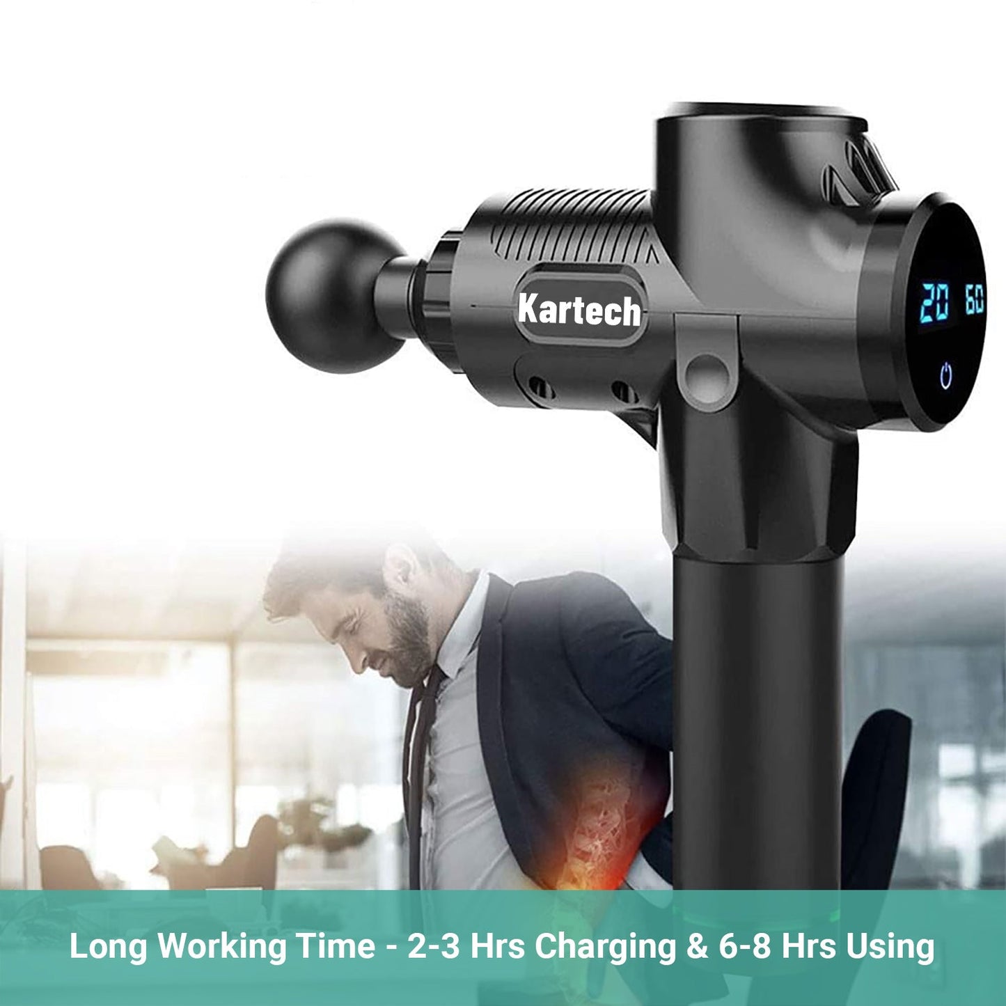 Kartech 6 Heads Massage Facia Gun Deep Tissue LCD Vibration Muscle Therapy
