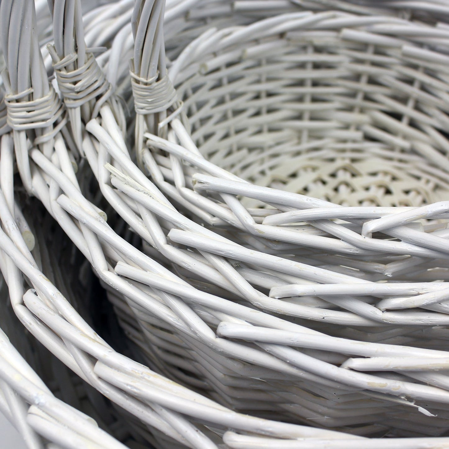 Wicker Basket Set Cane Hamper Picnic Handle Small Large White Brown Vintage Gift