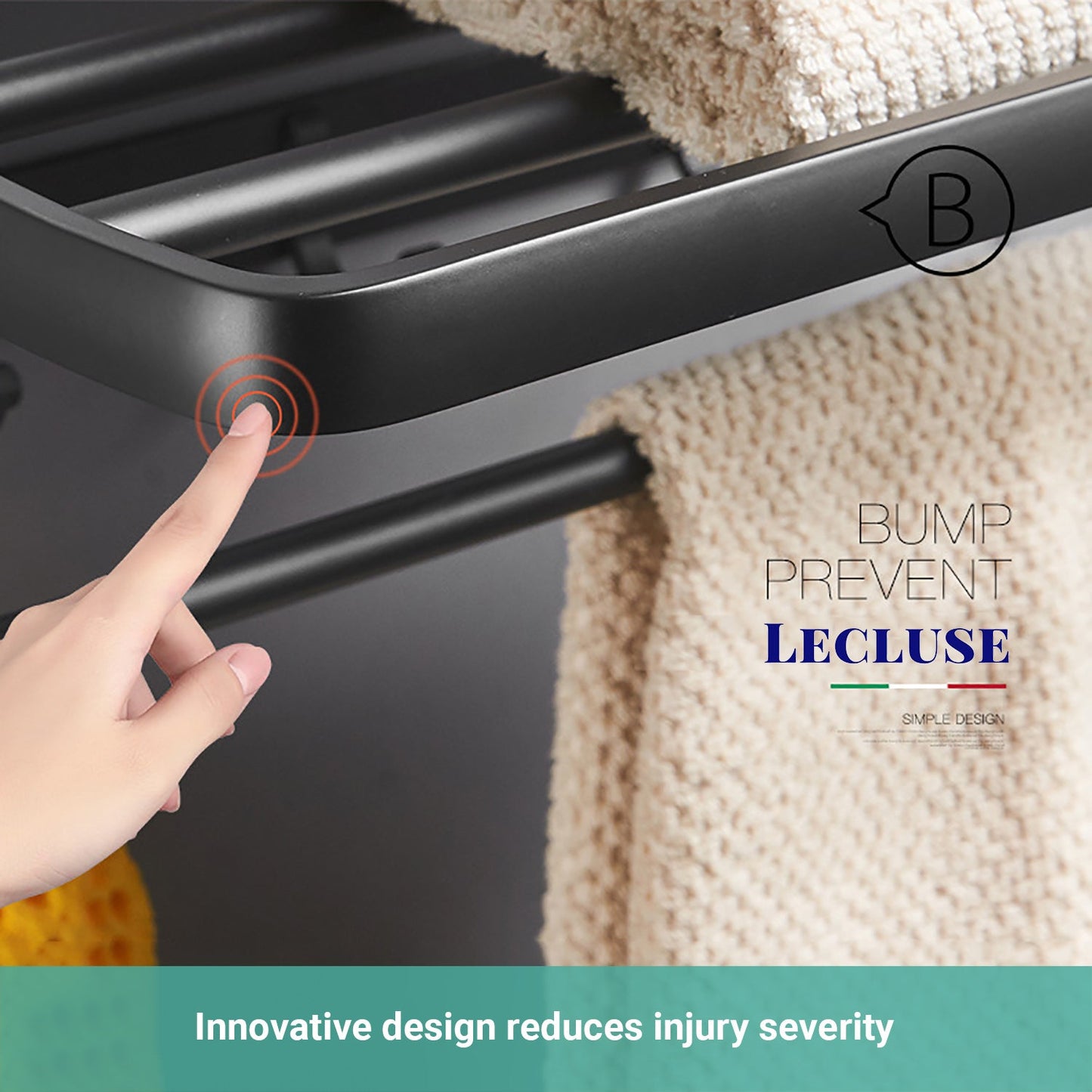 Lecluse Bathroom Accessories Black Set Towel Rack Shelf Storage Hand Rail Caddy