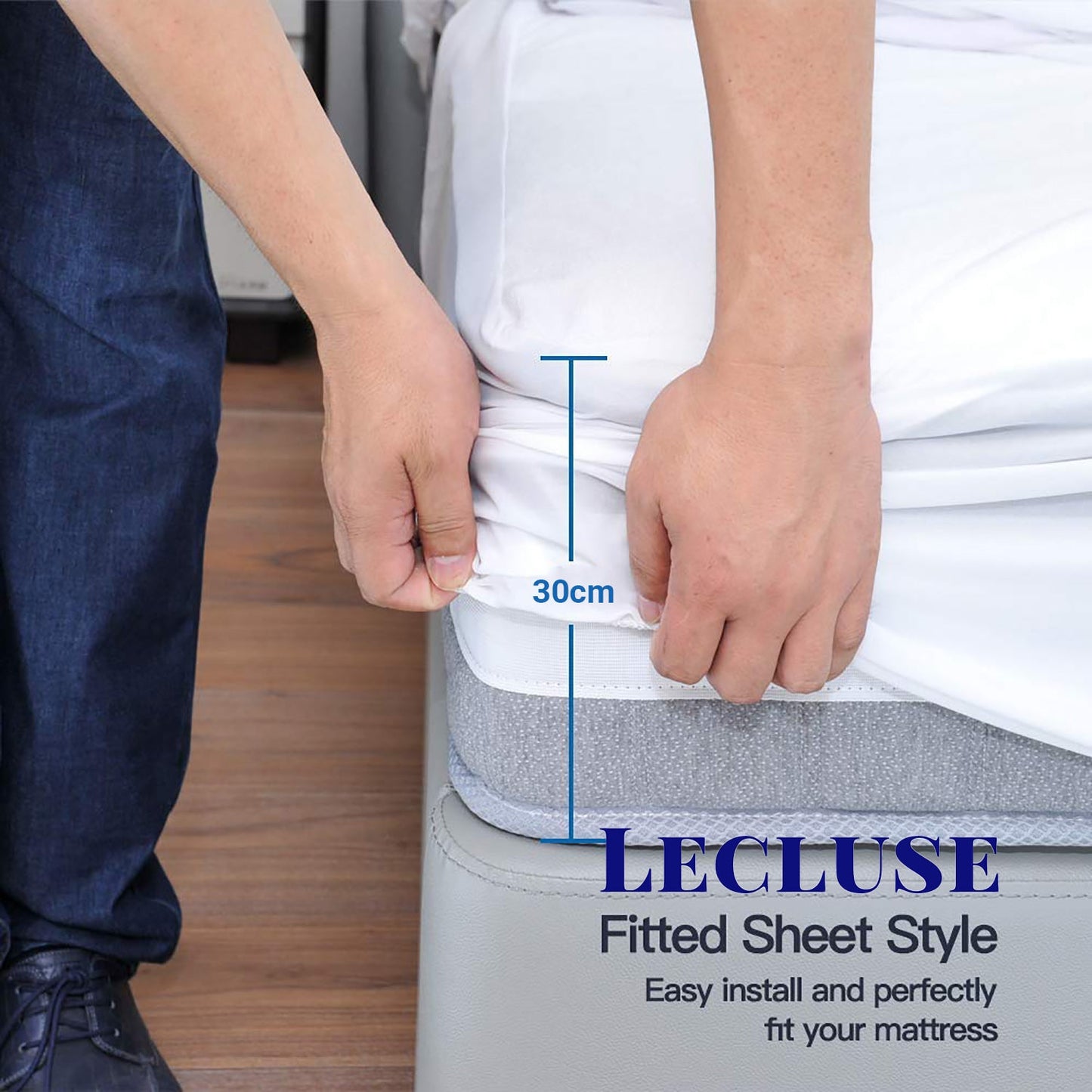Lecluse Waterproof Bed Sheets Mattress Protector Pillow Cover Single Queen King
