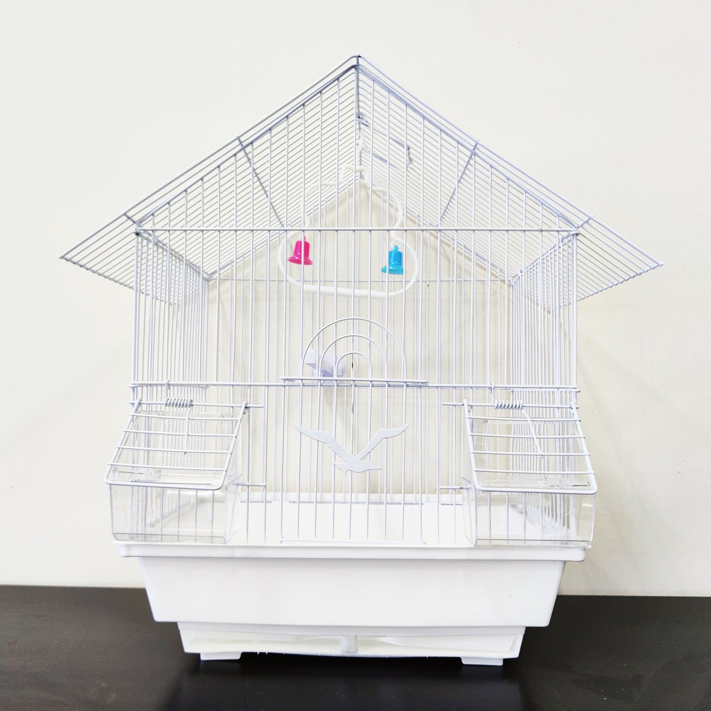 Bird Cage Small Medium Metal Frame Angled Roof Blue 29.5cm x 22.3cm x 38.5cm