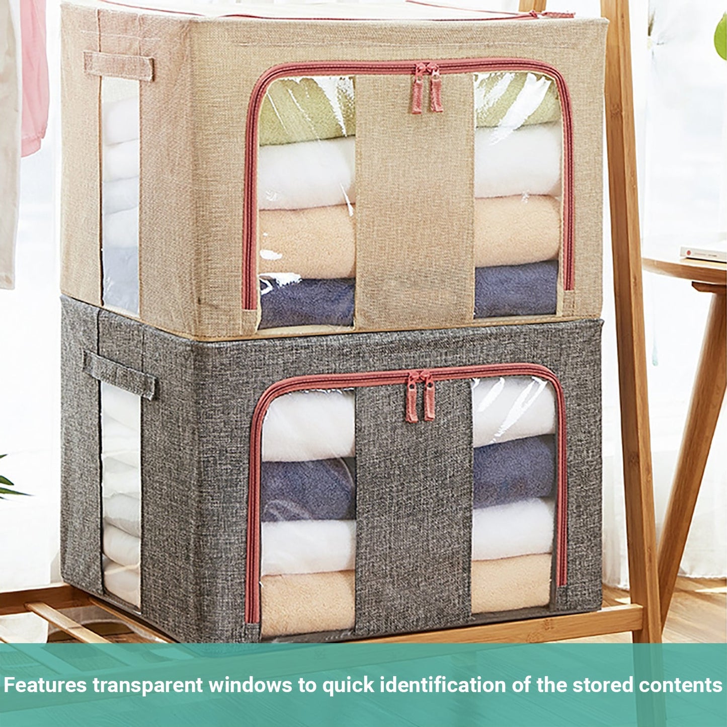 Lecluse Foldable Storage Bag Cloth Quilt Blanket Toy Organizer Zipper Box Oxfor