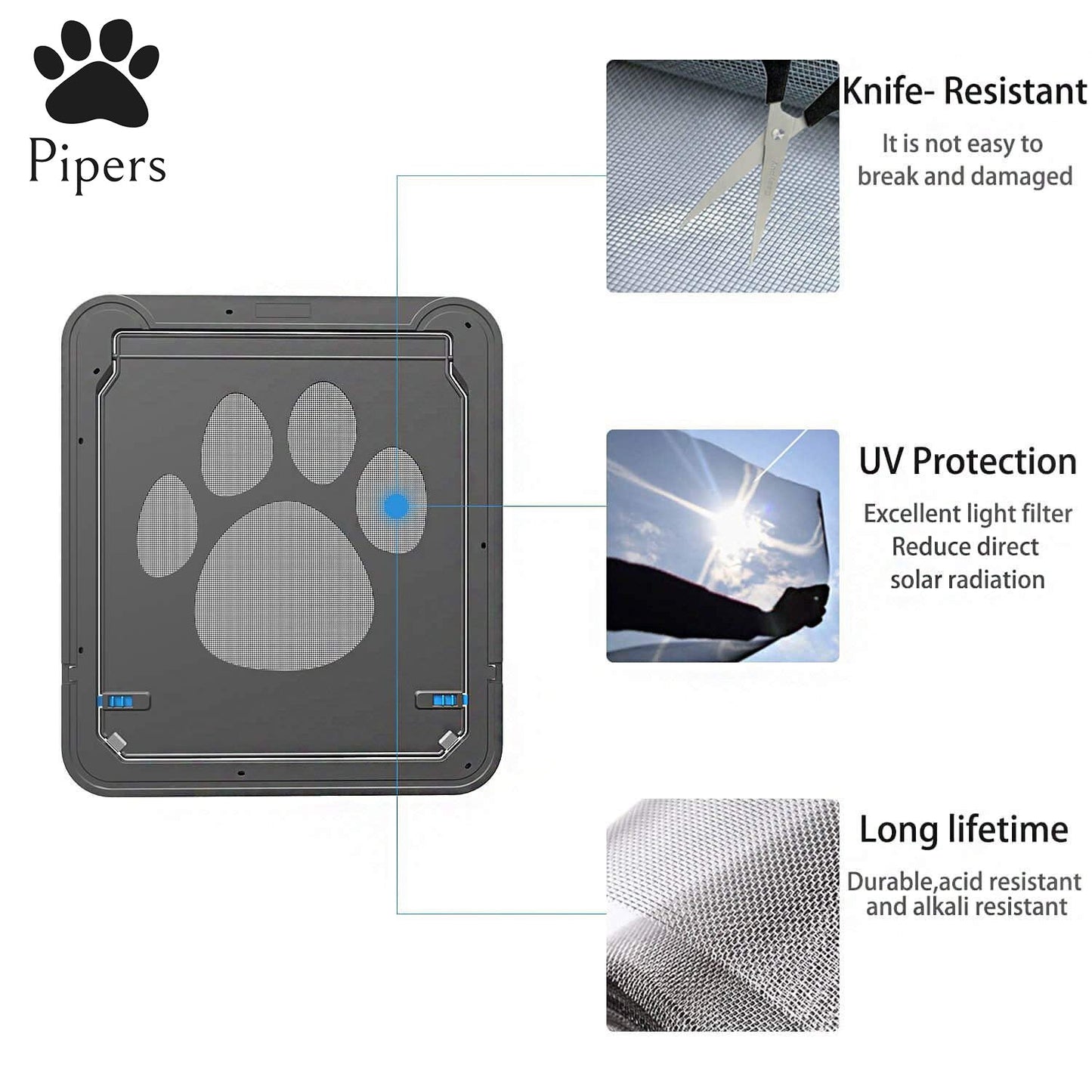 Pipers Pet Screen Door Dog Cat Puppy Flap Automatic Lock Security Large Window