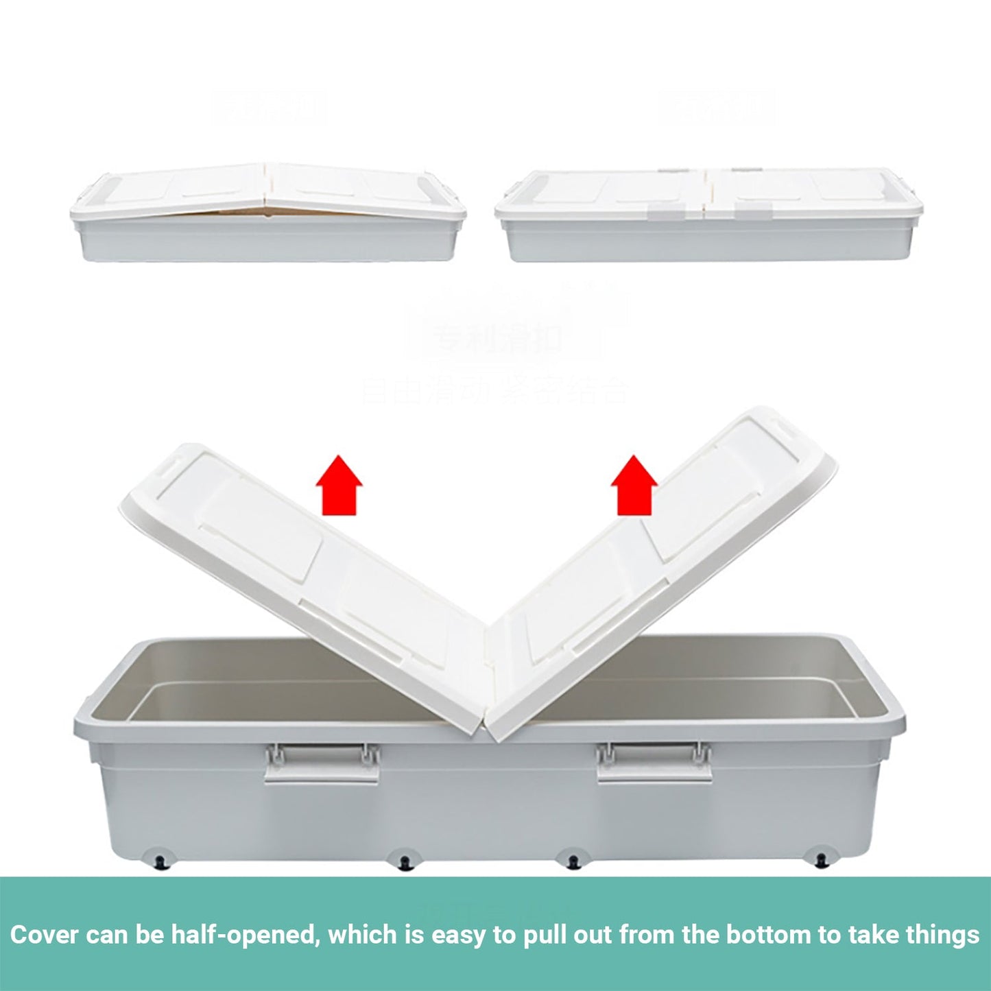 Lecluse Bed Bottom Storage Box Under-Bed Case Container Organizer Pully Wheel PP