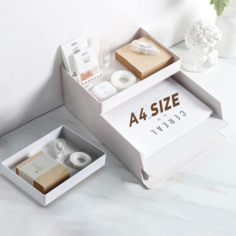 Lecluse Stackable Pull-Out Desk Organizer Letter Tray Organizer Set White Desk Accessories Organize File Document Tray Organizer