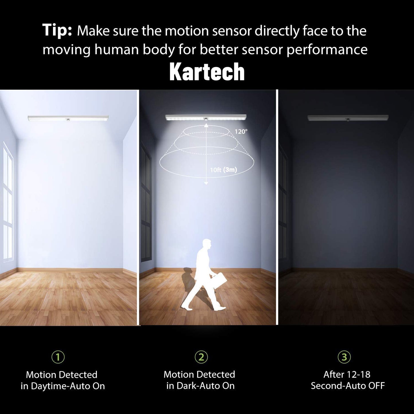 Kartech LED Light Bar USB Rechargeable Motion Sensor Night Lamp Kitchen Wardrobe