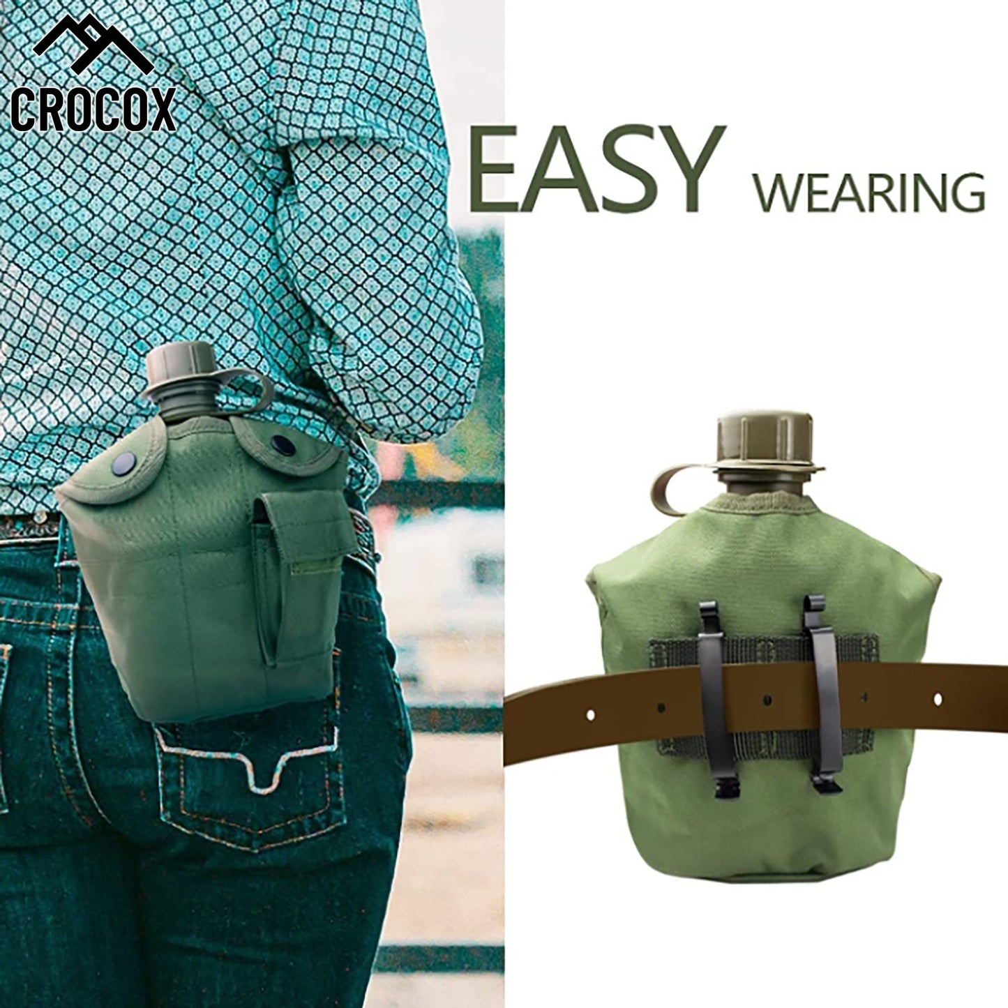 Crocox Military Canteen Outdoor Water Bottle Camping Hiking Aluminum Cup Set