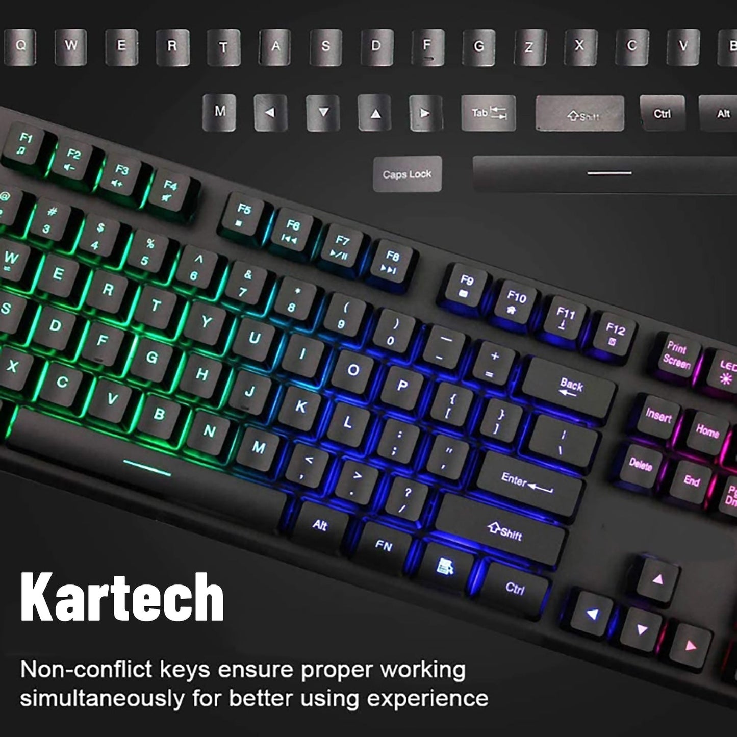 Kartech Gaming Keyboard & Mouse Set Wired Mechanical Feeling Rainbow LED Backlit