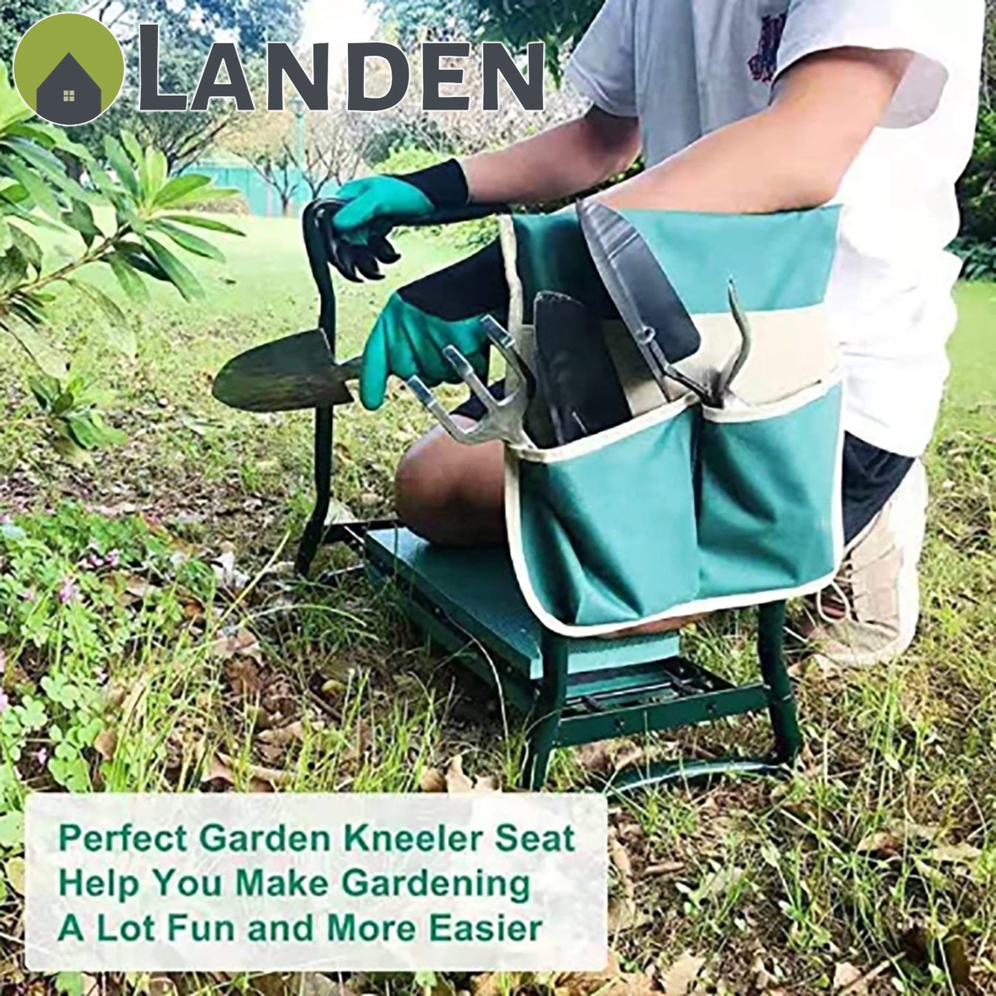 Landen Garden Kneeler & Seat Portable Bench Foldable Stool EVA Foam Bag Pouch