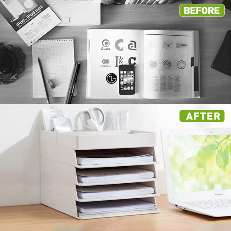 Lecluse Stackable Pull-Out Desk Organizer Letter Tray Organizer Set White Desk Accessories Organize File Document Tray Organizer
