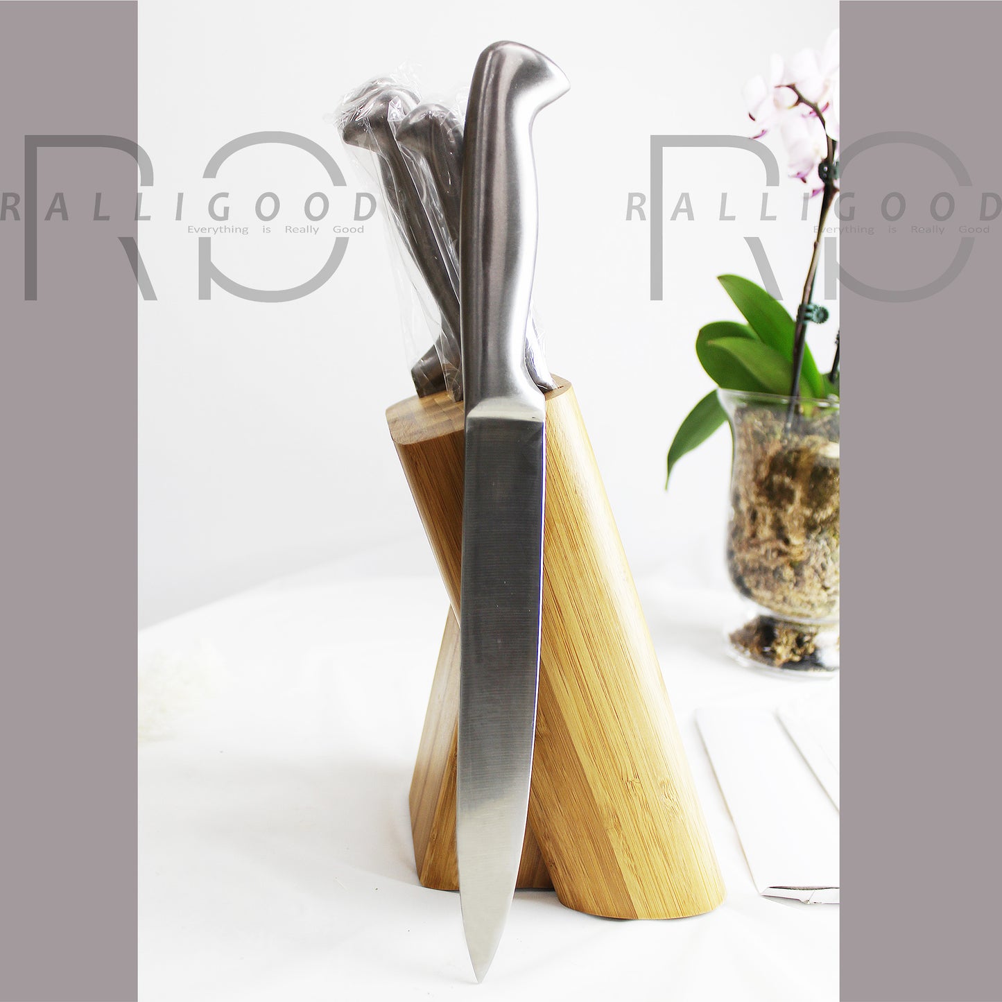 Knife Holder Stand Metal Wood Block Separator Set Scissors Chef Bread Kitchen