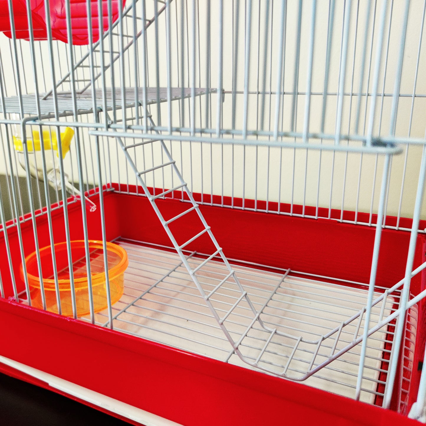 Mouse Hamster Cage Metal Frame Square Roof Red Coloured Toys 30cm x 23cm x 41cm