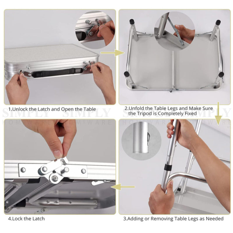 Crocox Aluminum Alloy Folding Table Camping Portable Handle Adjustable Aluminum