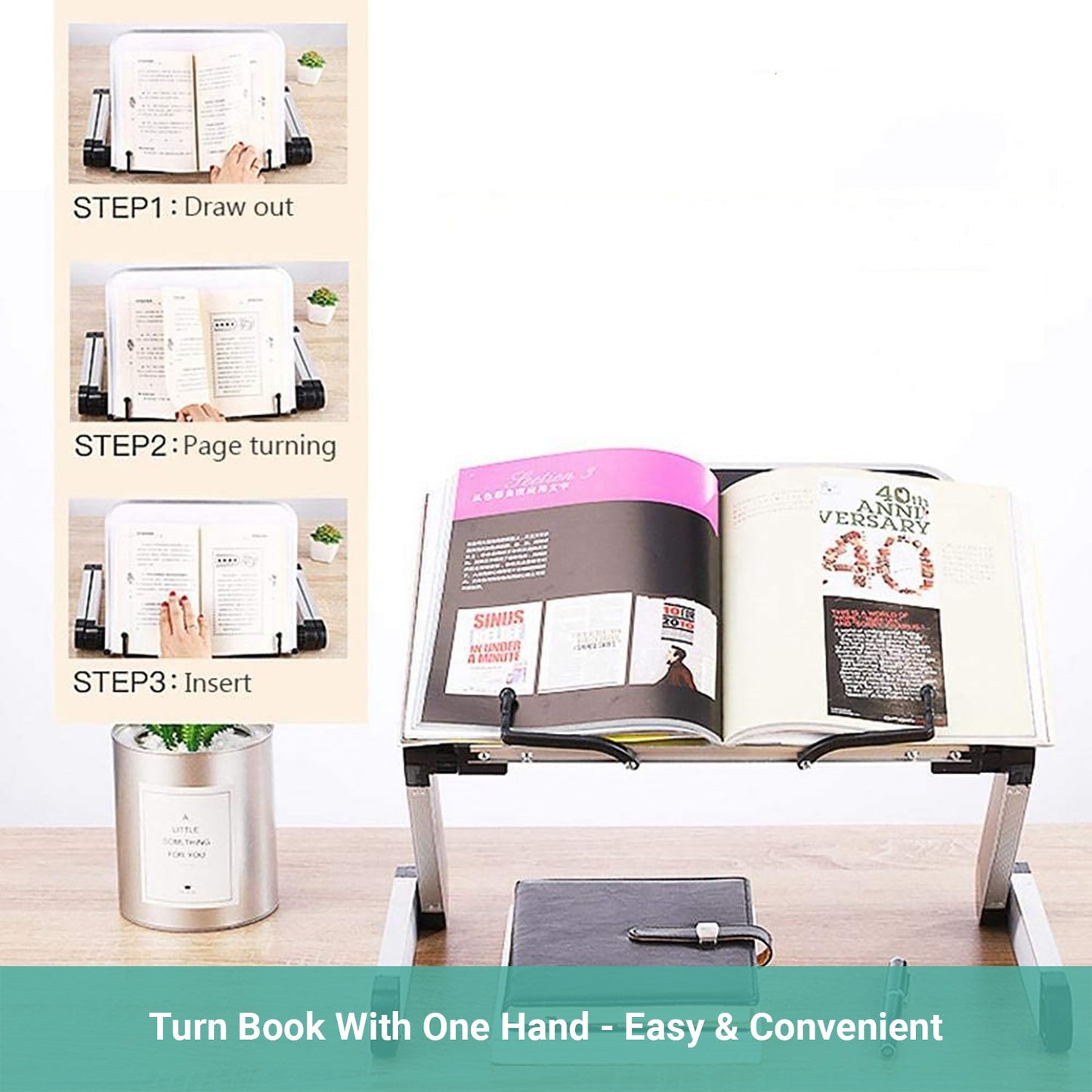 Lineguard Book Stand Adjustable Document Holder Foldable Reading Desk Study Work