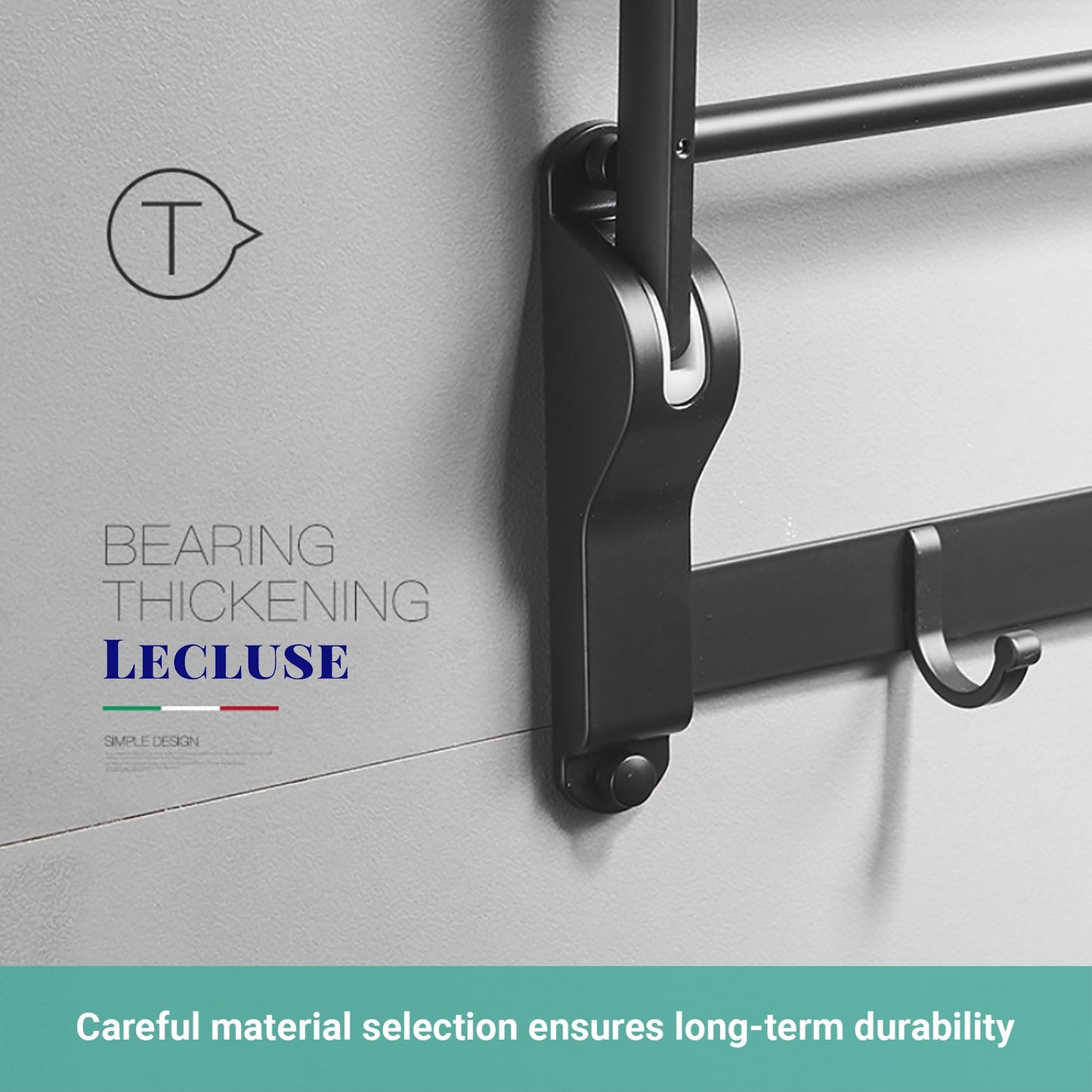 Lecluse Bathroom Accessories Black Set Towel Rack Shelf Storage Hand Rail Caddy
