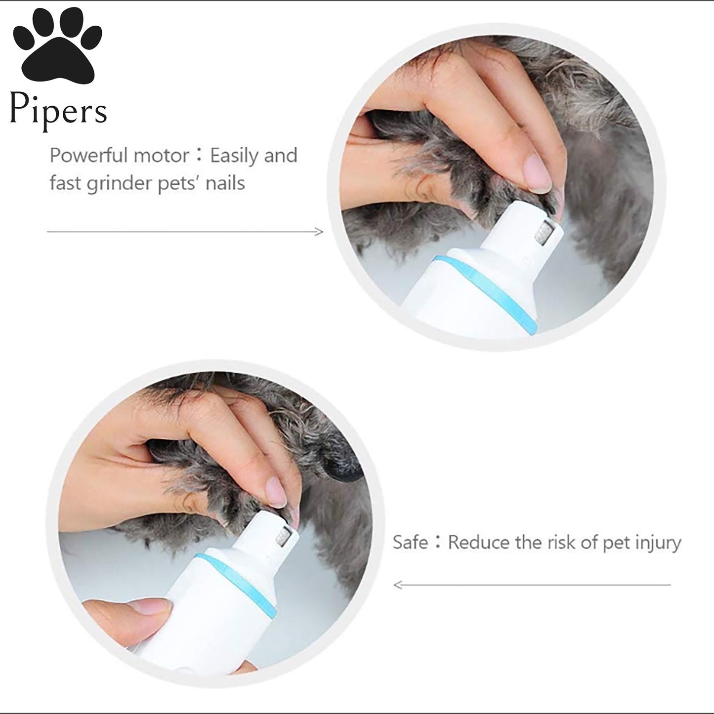 Pipers Pet Electric Nail Grinder Dog Cat Tool Claw Toe Grooming Trimmer Clipper
