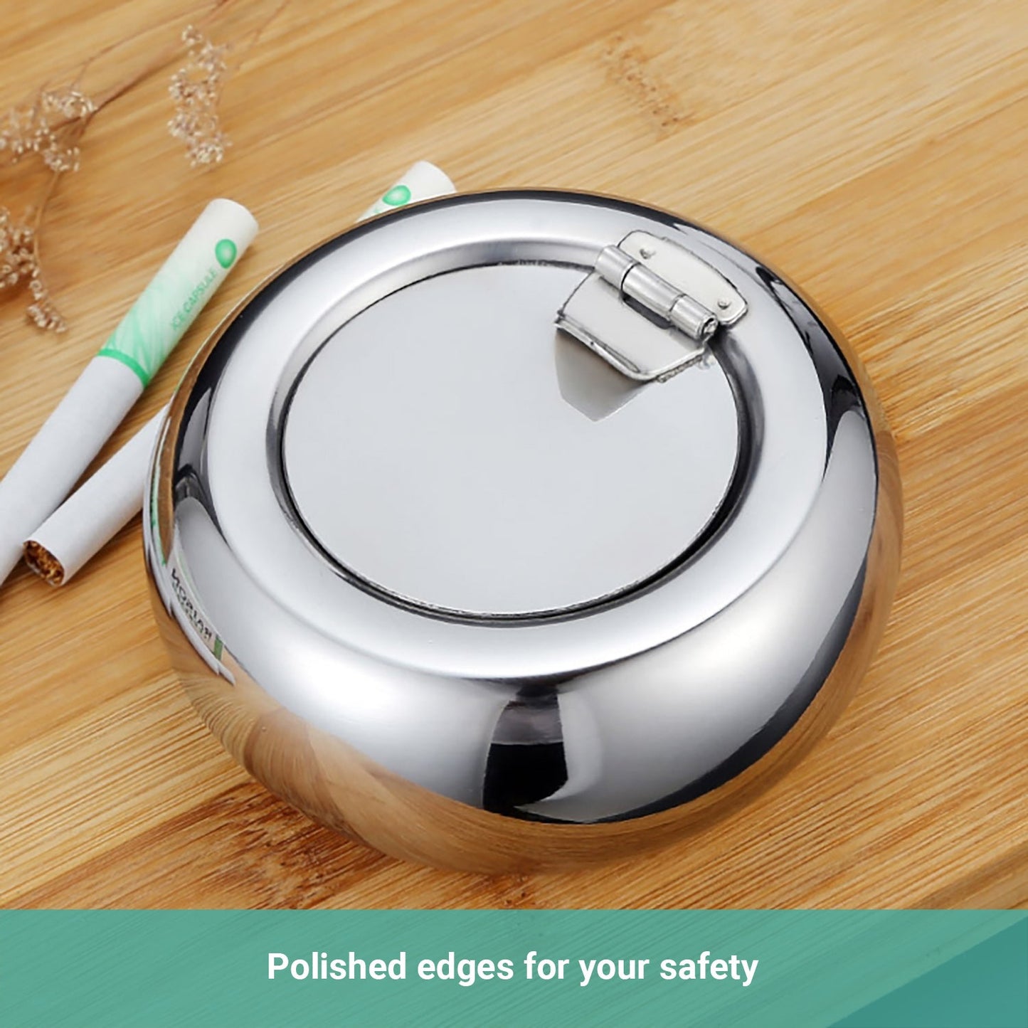 Wasel Stainless Steel Ashtray Cigarette Smoking Lidded Case Windproof Ash Holder
