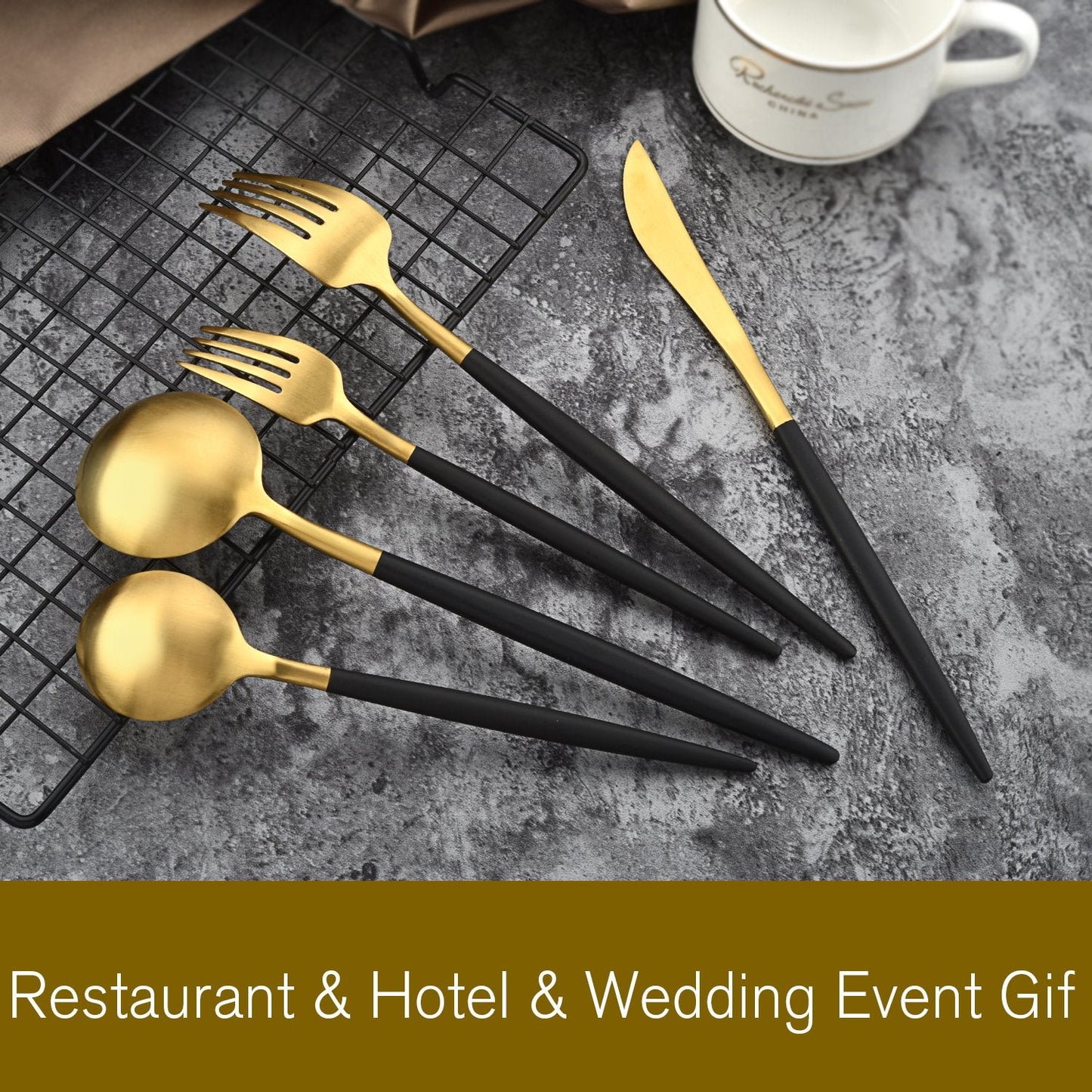 Lecluse Cutlery Set Stainless Steel Flatware Spoon Fork Knife Black Gold Silver