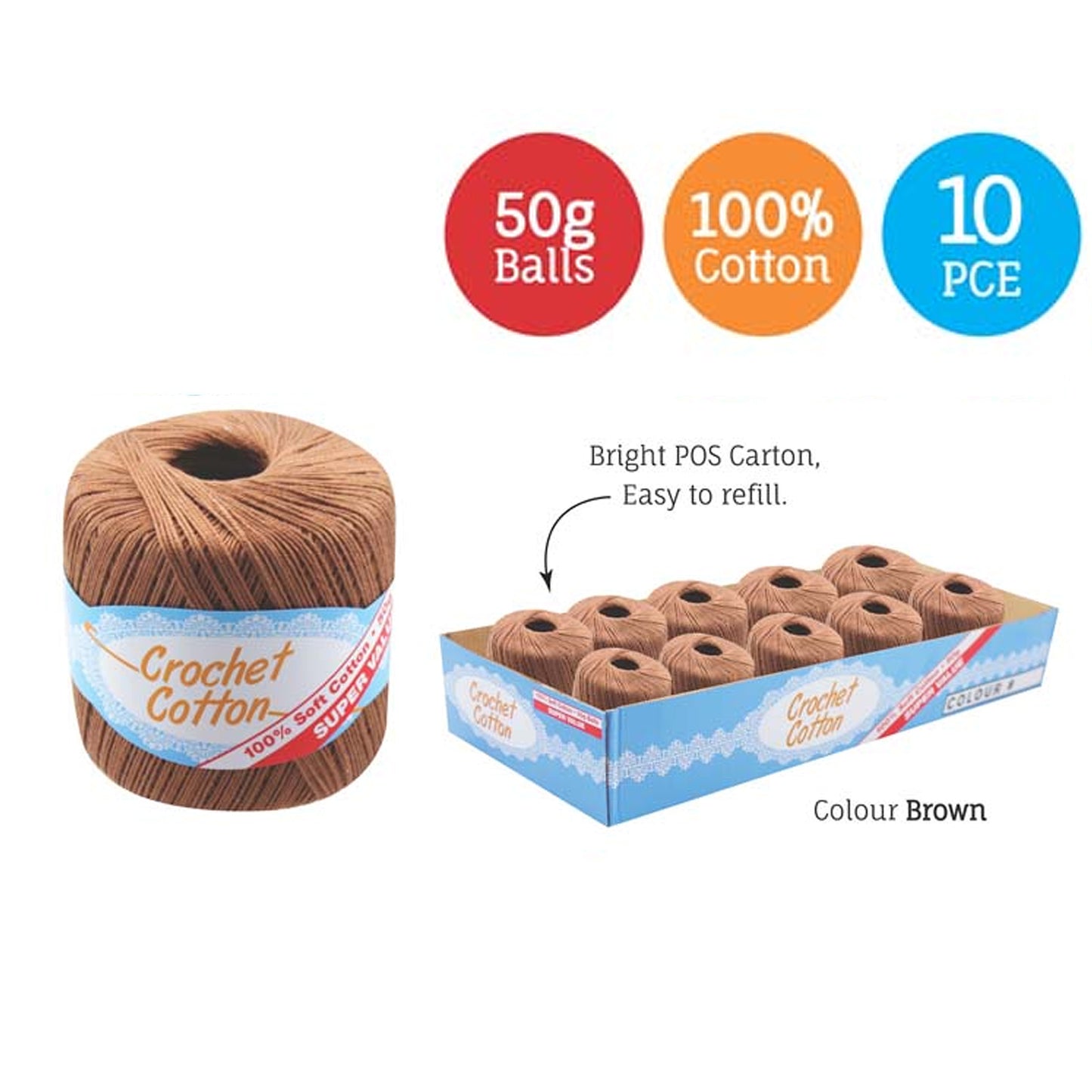 Cotton Crotchet 100% Boll Ball 50g Soft Bulk Coloured Size C Needle 3.25mm